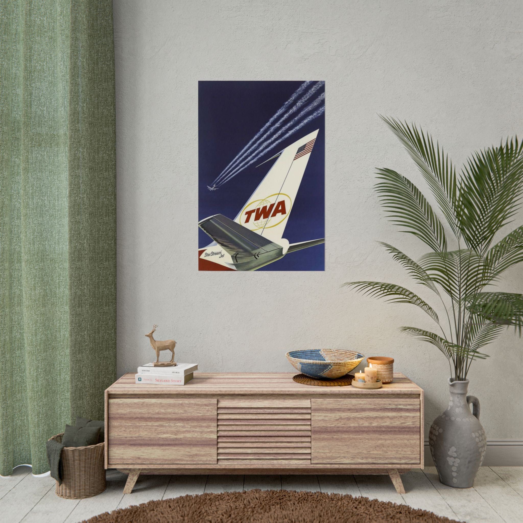 TWA Star Stream Jet Antique Mid-Century Aviation Poster