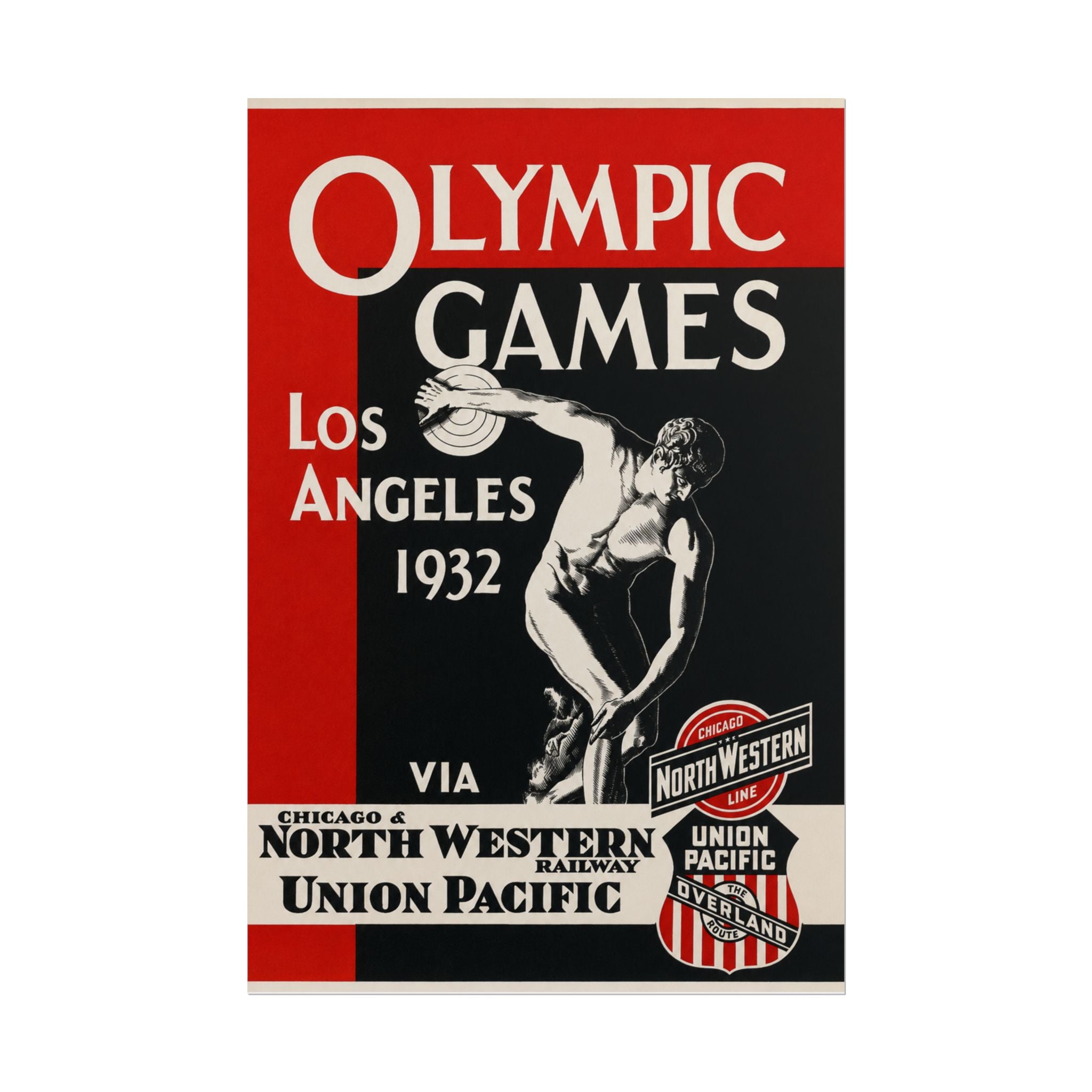 1932 Los Angeles Olympics Vintage Railway Promotional Poster