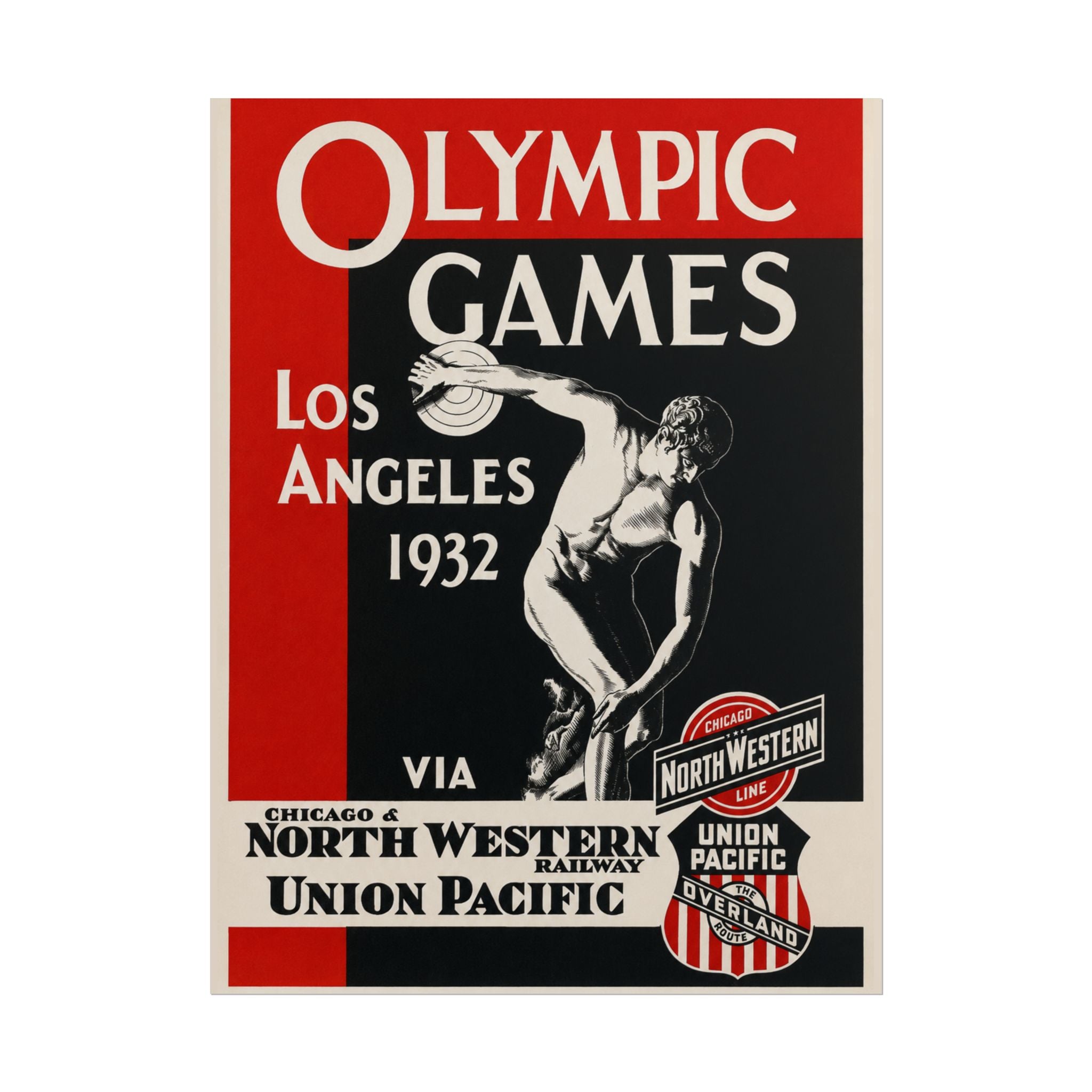 1932 Los Angeles Olympics Vintage Railway Promotional Poster
