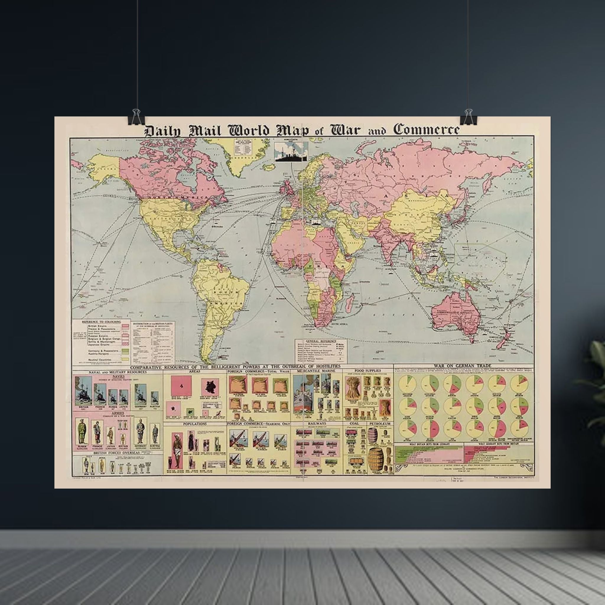Daily Mail 1917 World Map of War and Commerce