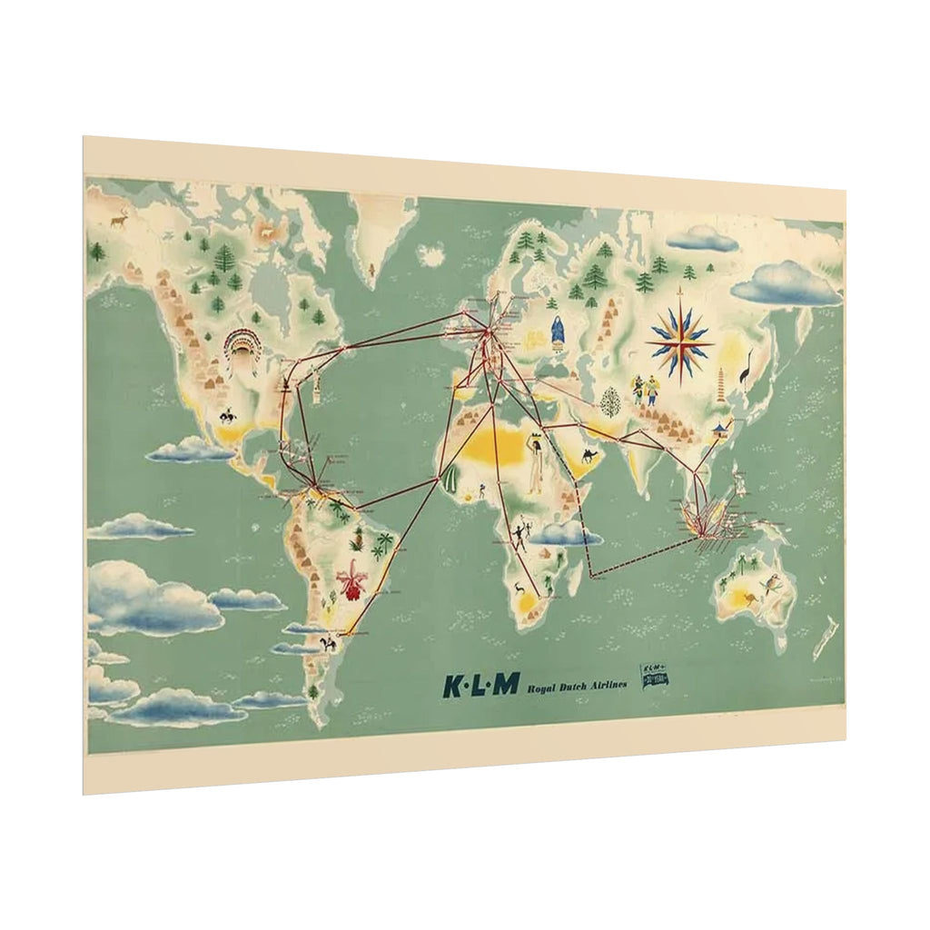 1948 KLM Retro Airline KLM World Route Map