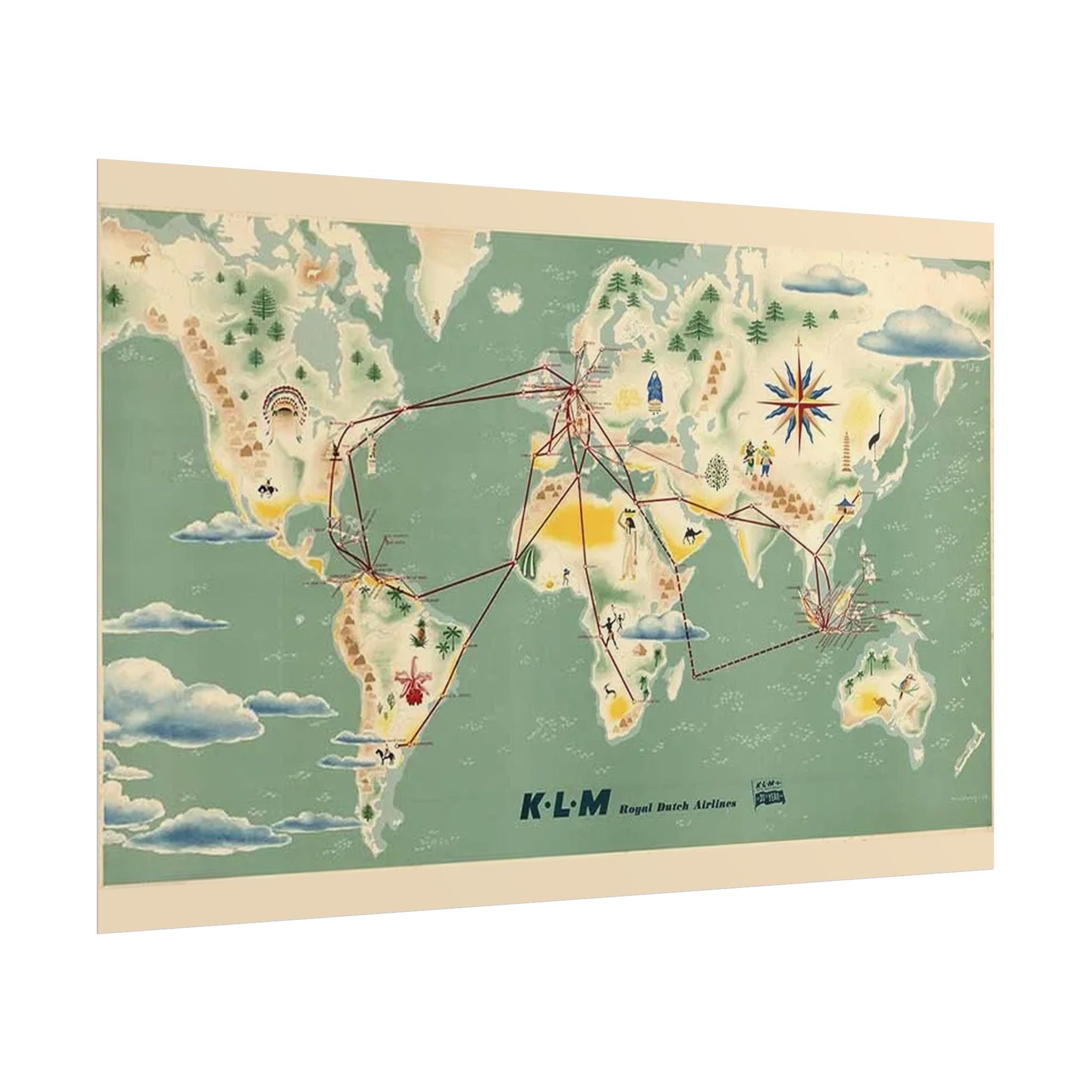 1948 KLM Retro Airline KLM World Route Map