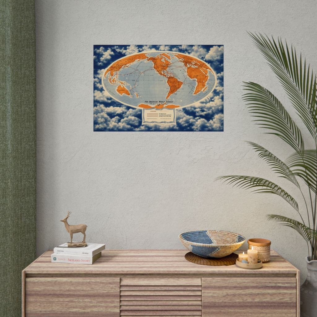 Pan Am Flying Clippers 1947 Vintage World Route Map