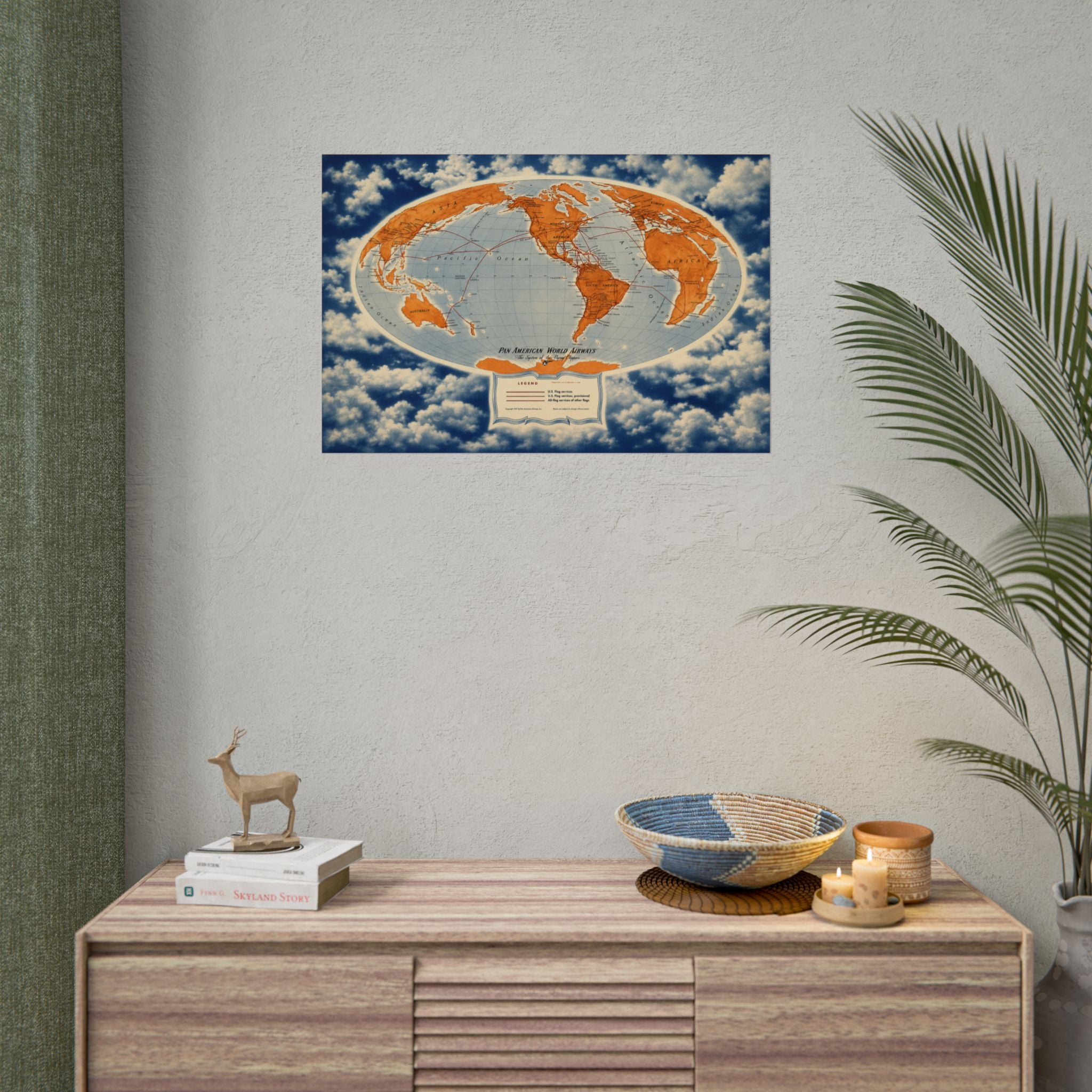 Pan Am Flying Clippers 1947 Vintage World Route Map