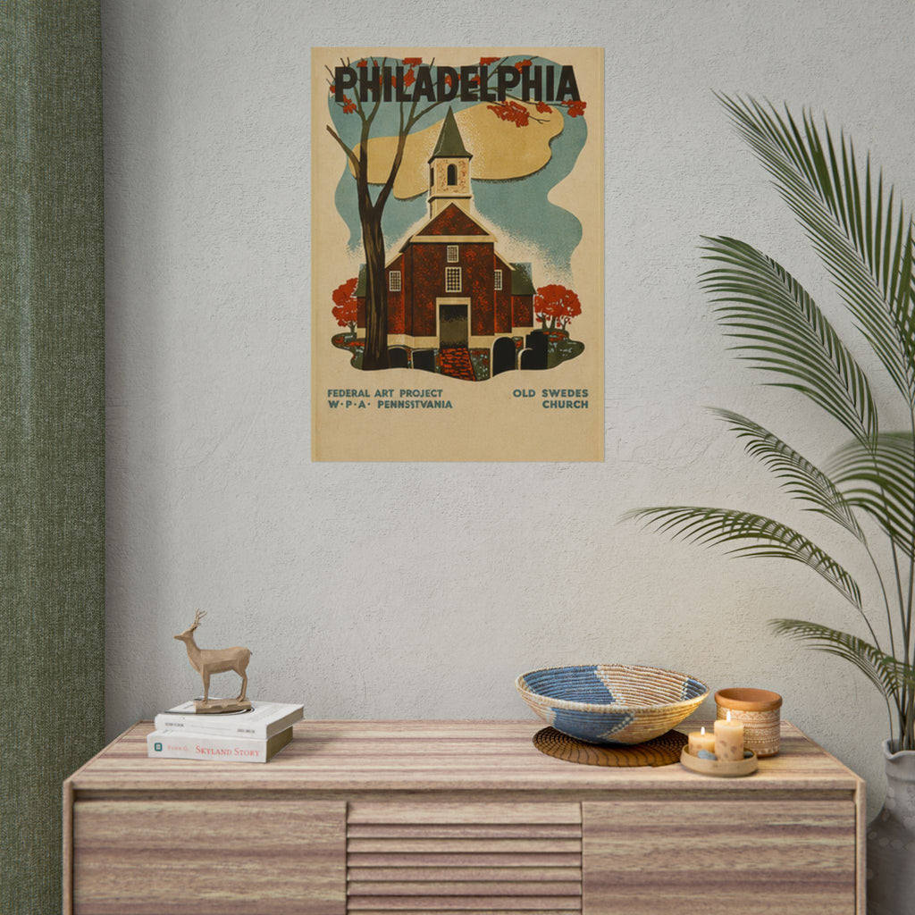 Philadelphia Old Swedes Church Vintage 1936 WPA Poster