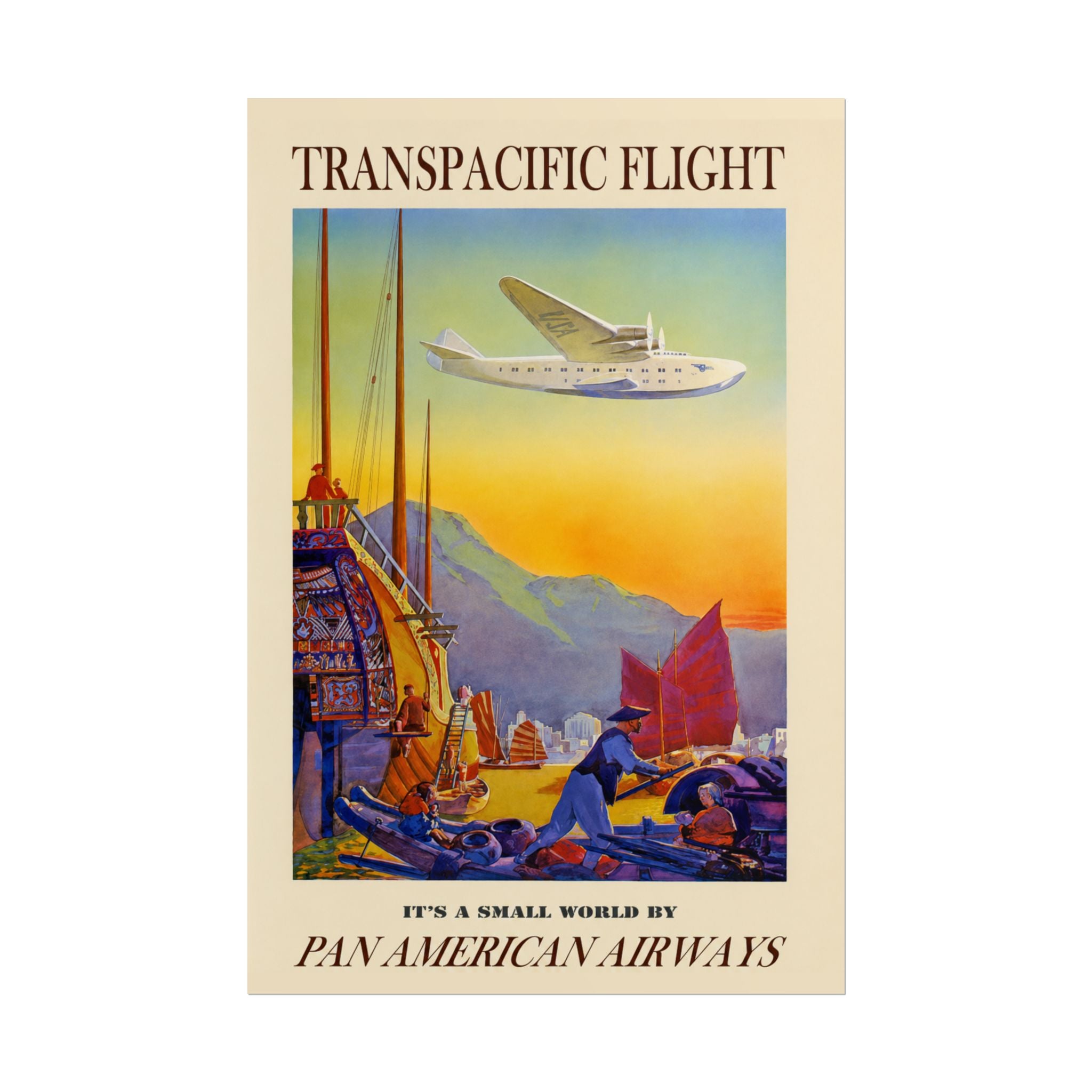 Transpacific Flight 1938 Vintage Pan Am Travel Poster
