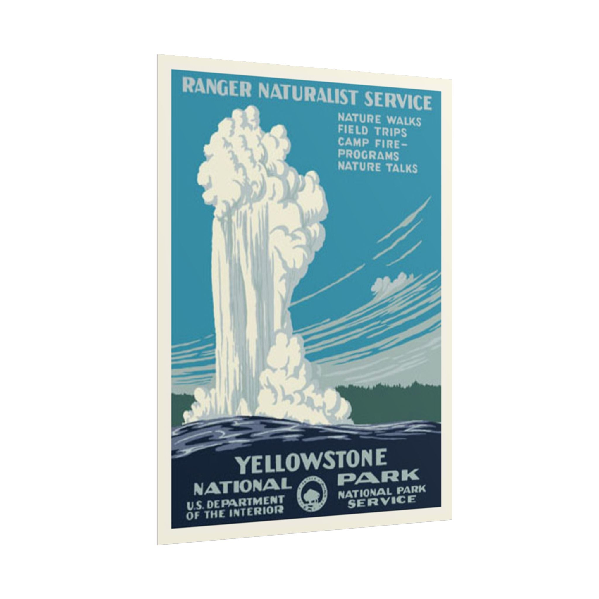 Yellowstone Geyser Old Faithful 1938 Vintage WPA Poster | Blue Tone