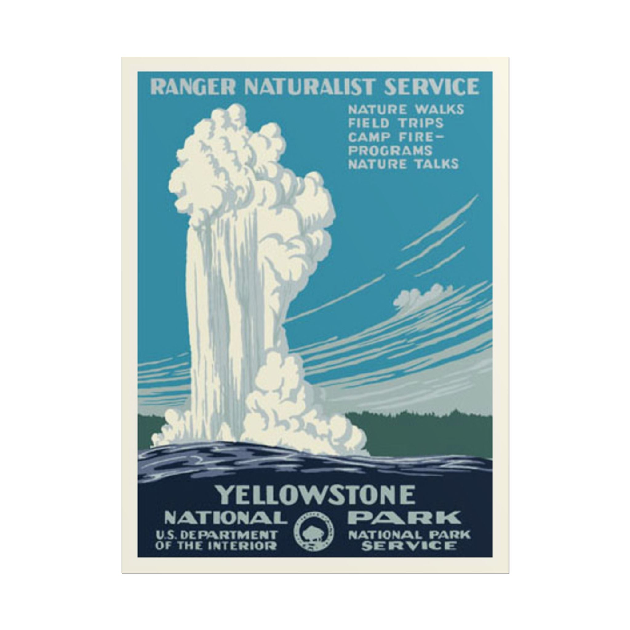 Yellowstone Geyser Old Faithful 1938 Vintage WPA Poster | Blue Tone