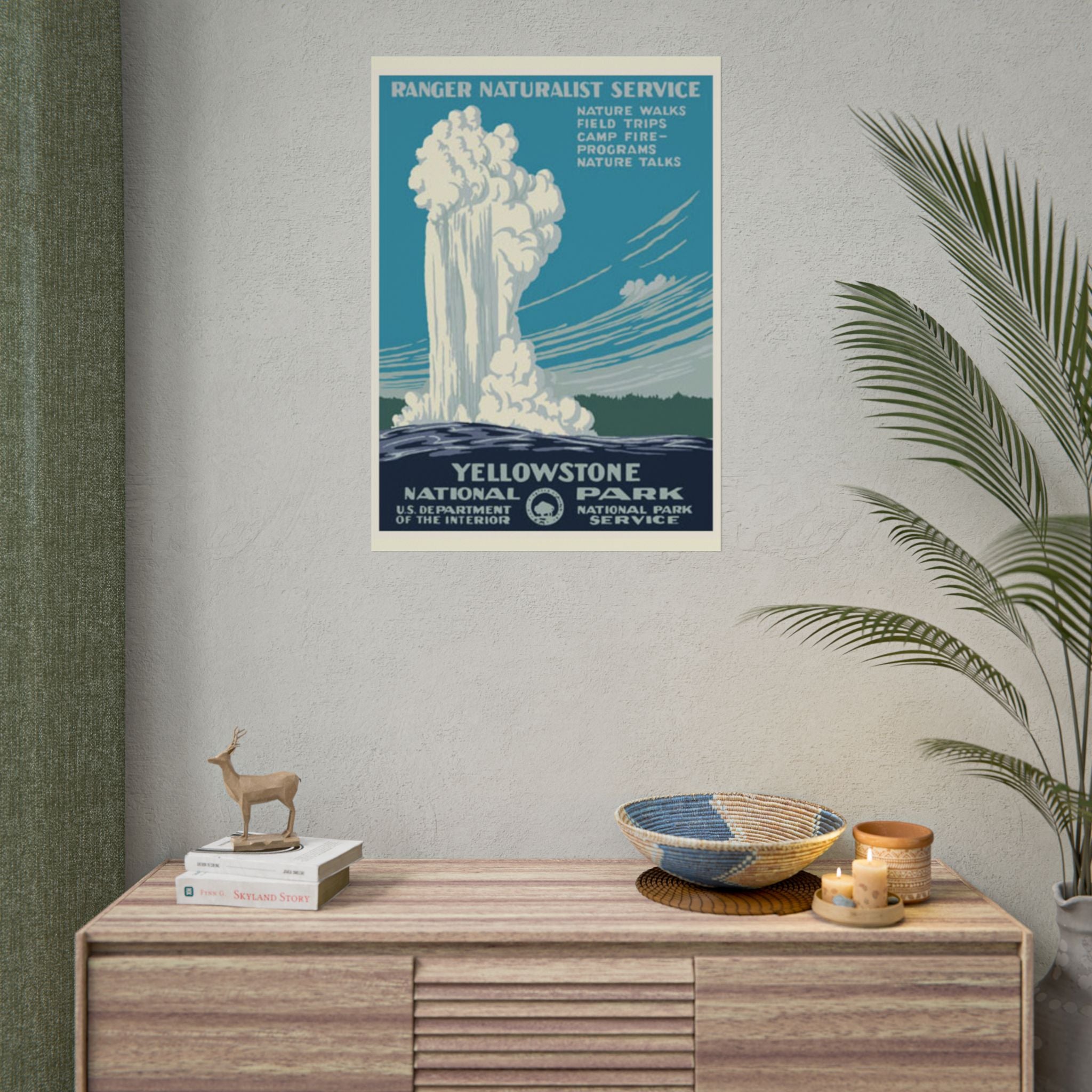 Yellowstone Geyser Old Faithful 1938 Vintage WPA Poster | Blue Tone