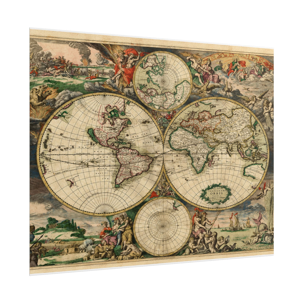 1689 Antique Baroque Double Hemisphere World Map