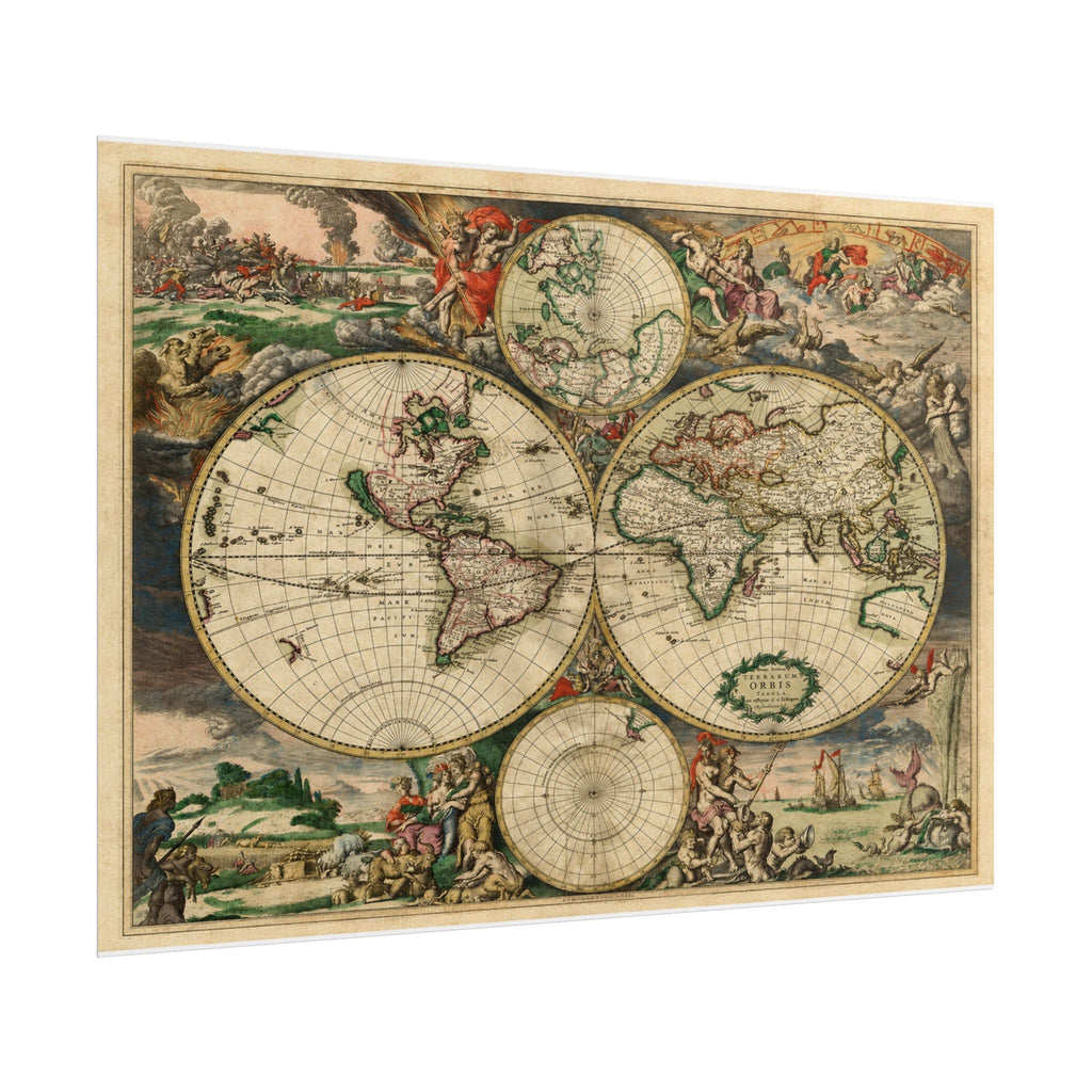 1689 Antique Baroque Double Hemisphere World Map