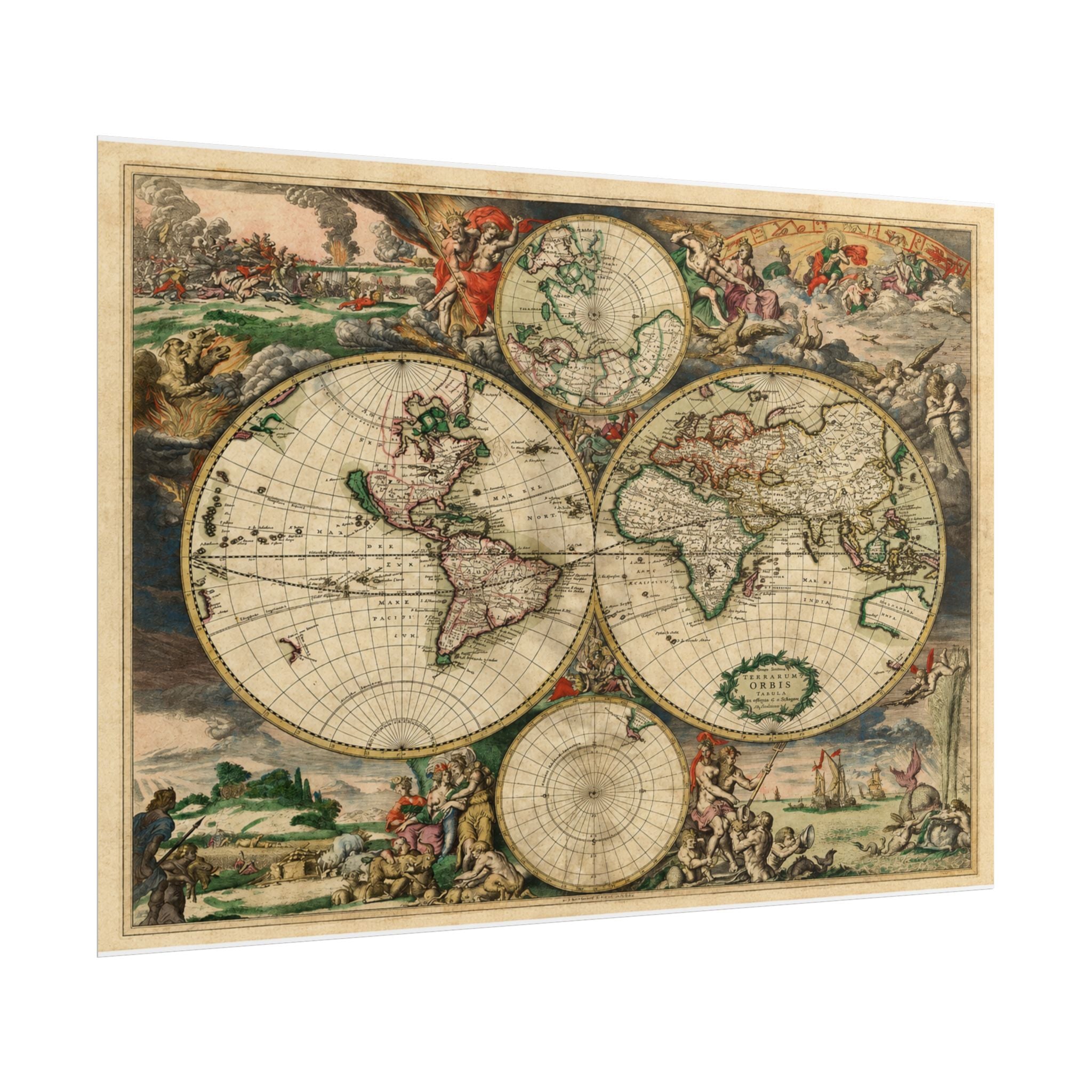 1689 Antique Baroque Double Hemisphere World Map
