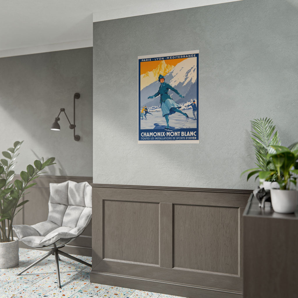 Chamonix Mont Blanc Vintage 1920s Ski Poster