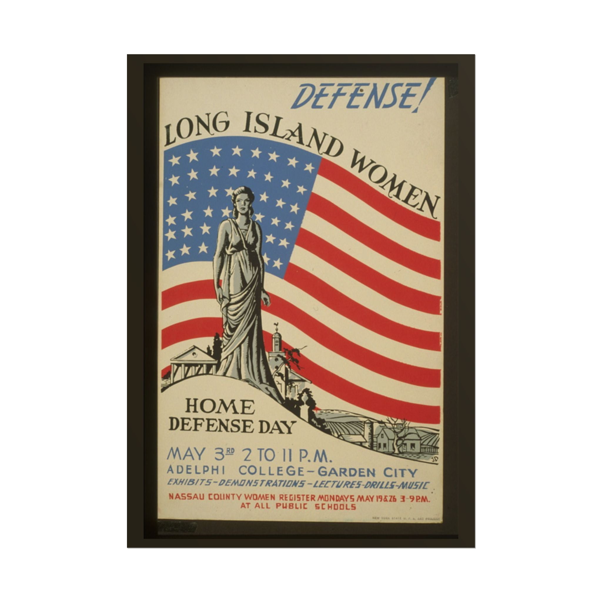 Long Island Women Home Defense Day 1941 Vintage WPA Poster