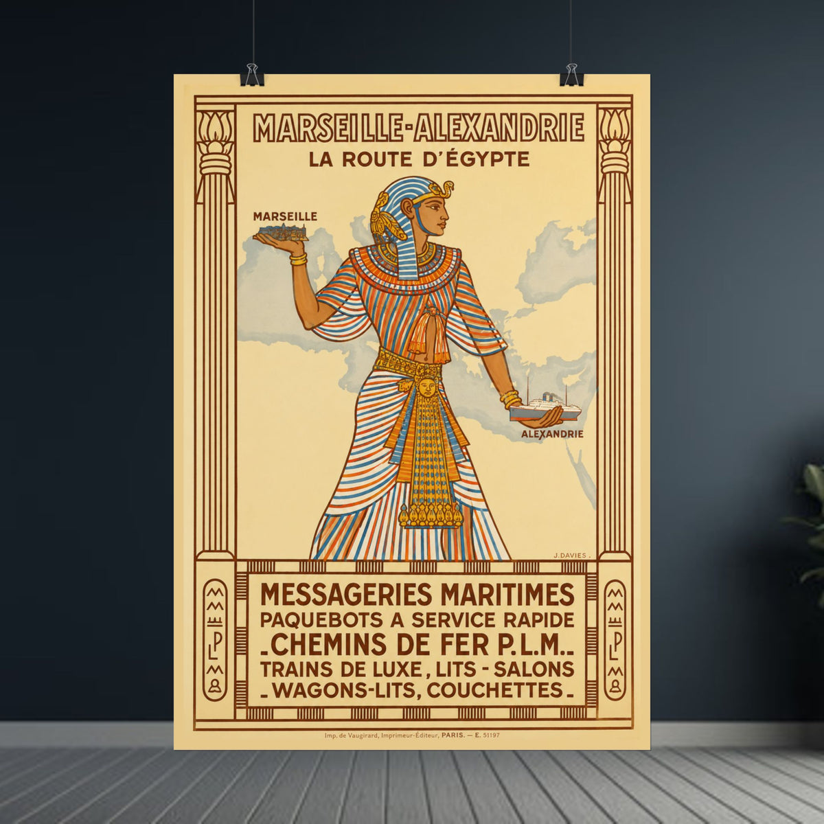 Marseille-Alexandria 1927 Vintage French Egypt Travel Poster