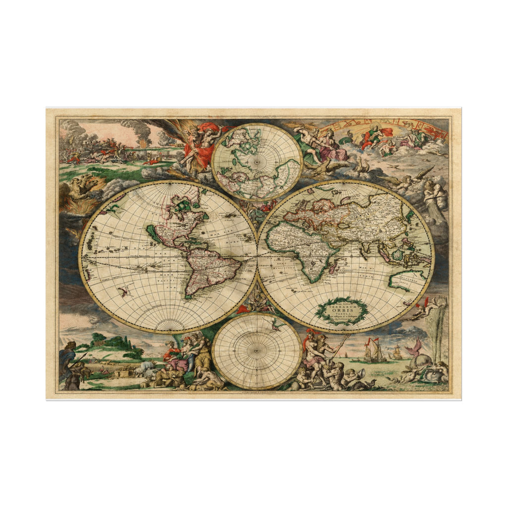 1689 Antique Baroque Double Hemisphere World Map