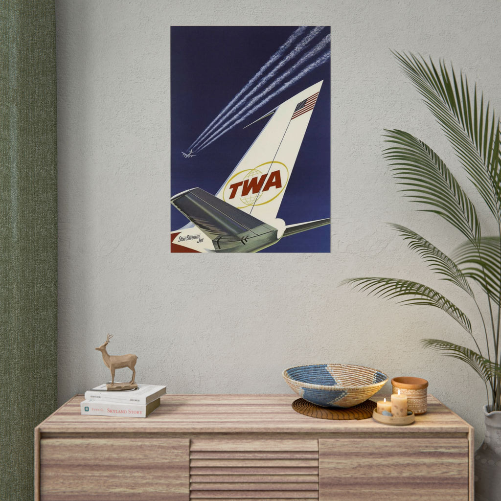 TWA Star Stream Jet Antique Mid-Century Aviation Poster