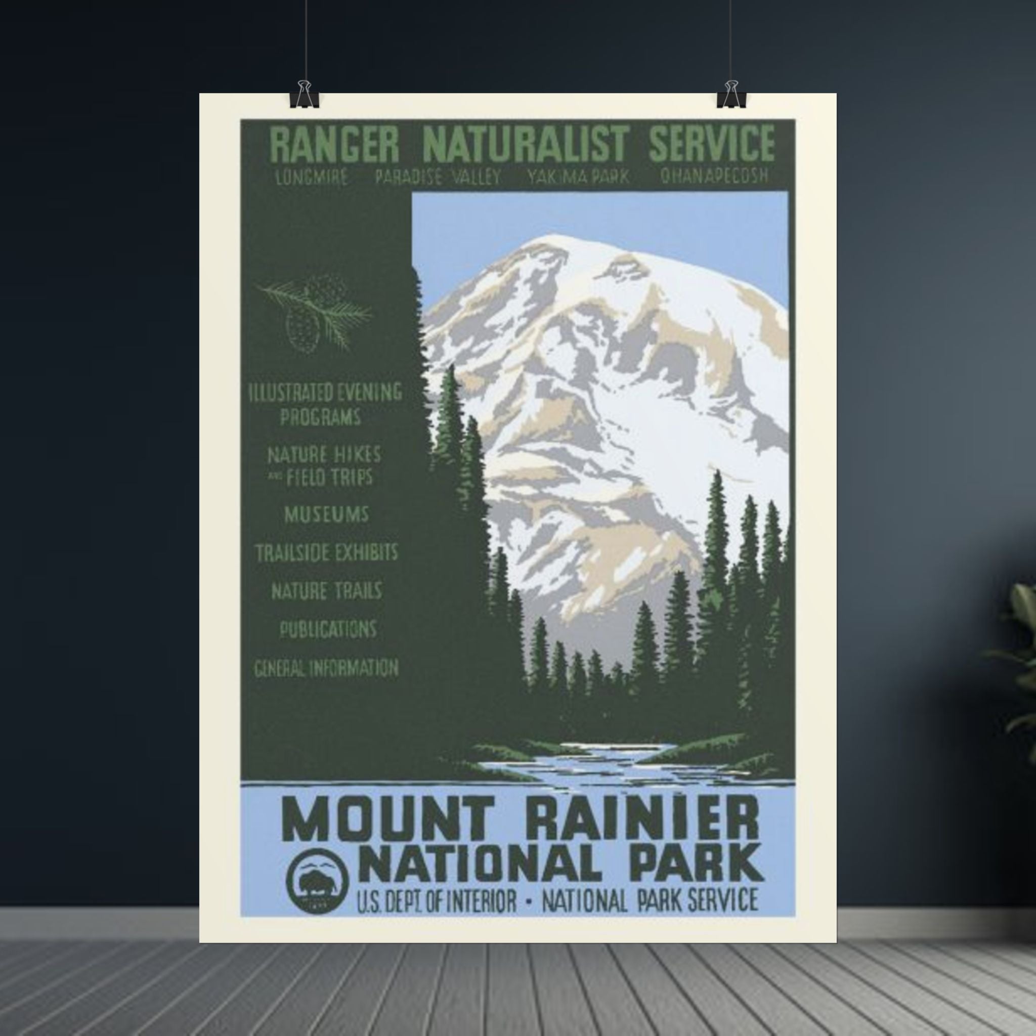 Mount Rainier National Park Vintage 1930s WPA Poster