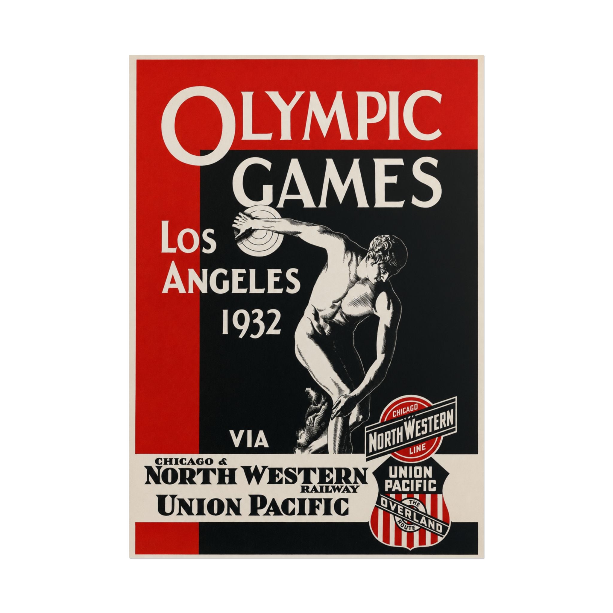 1932 Los Angeles Olympics Vintage Railway Promotional Poster