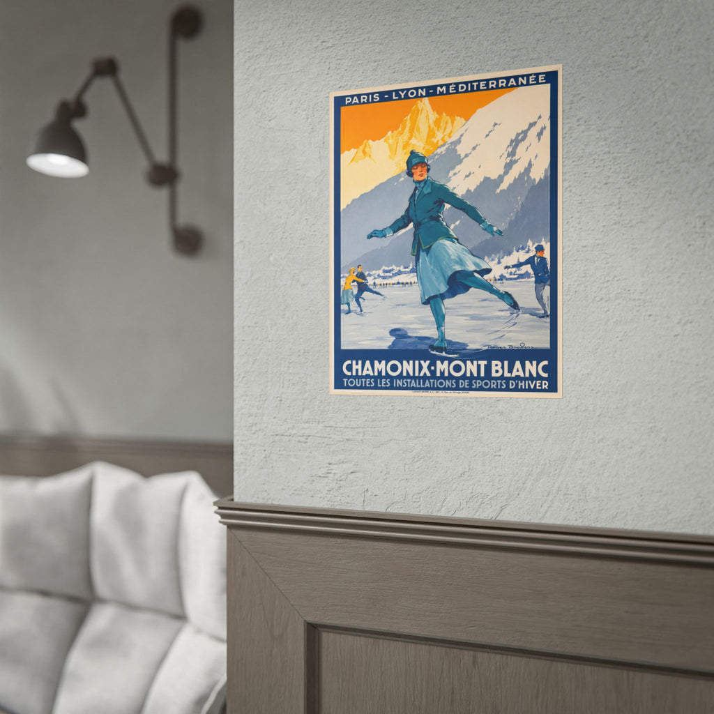 Chamonix Mont Blanc Vintage 1920s Ski Poster