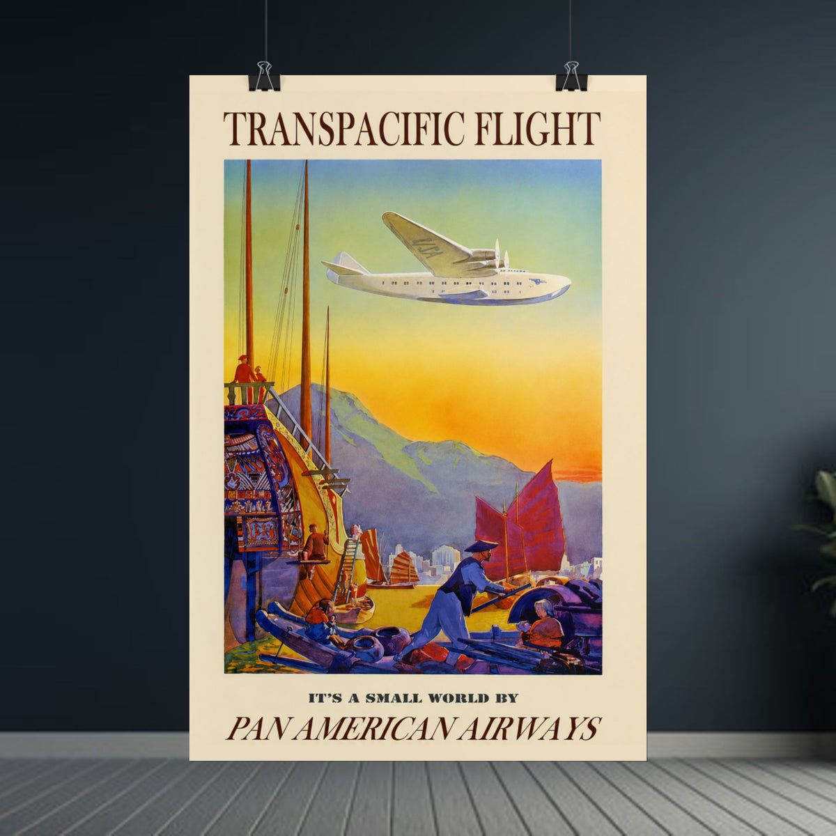 Transpacific Flight 1938 Vintage Pan Am Travel Poster