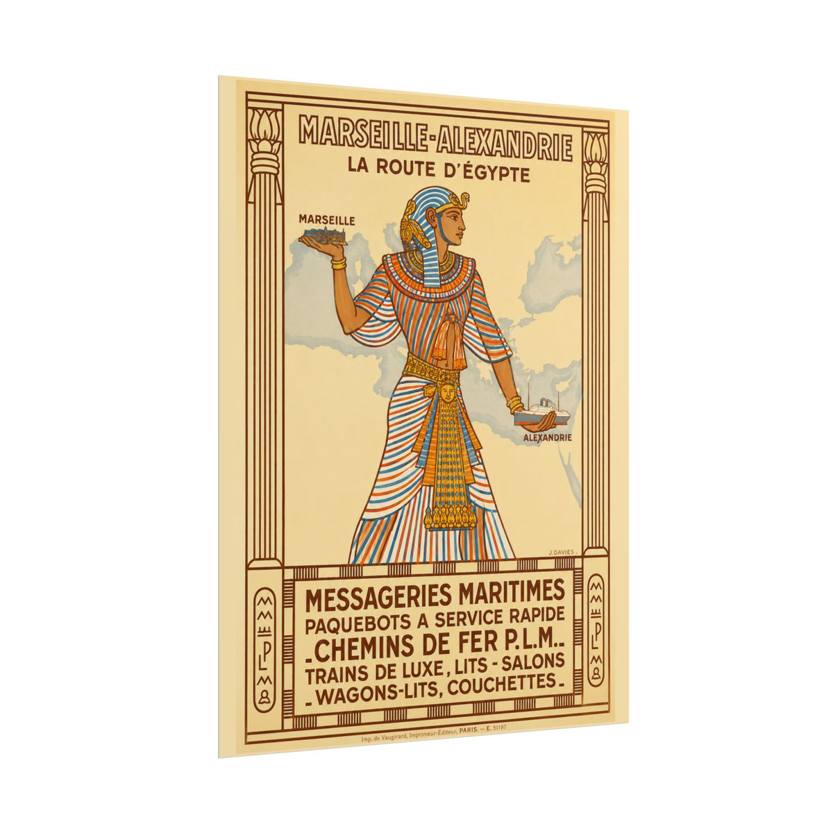 Marseille-Alexandria 1927 Vintage French Egypt Travel Poster