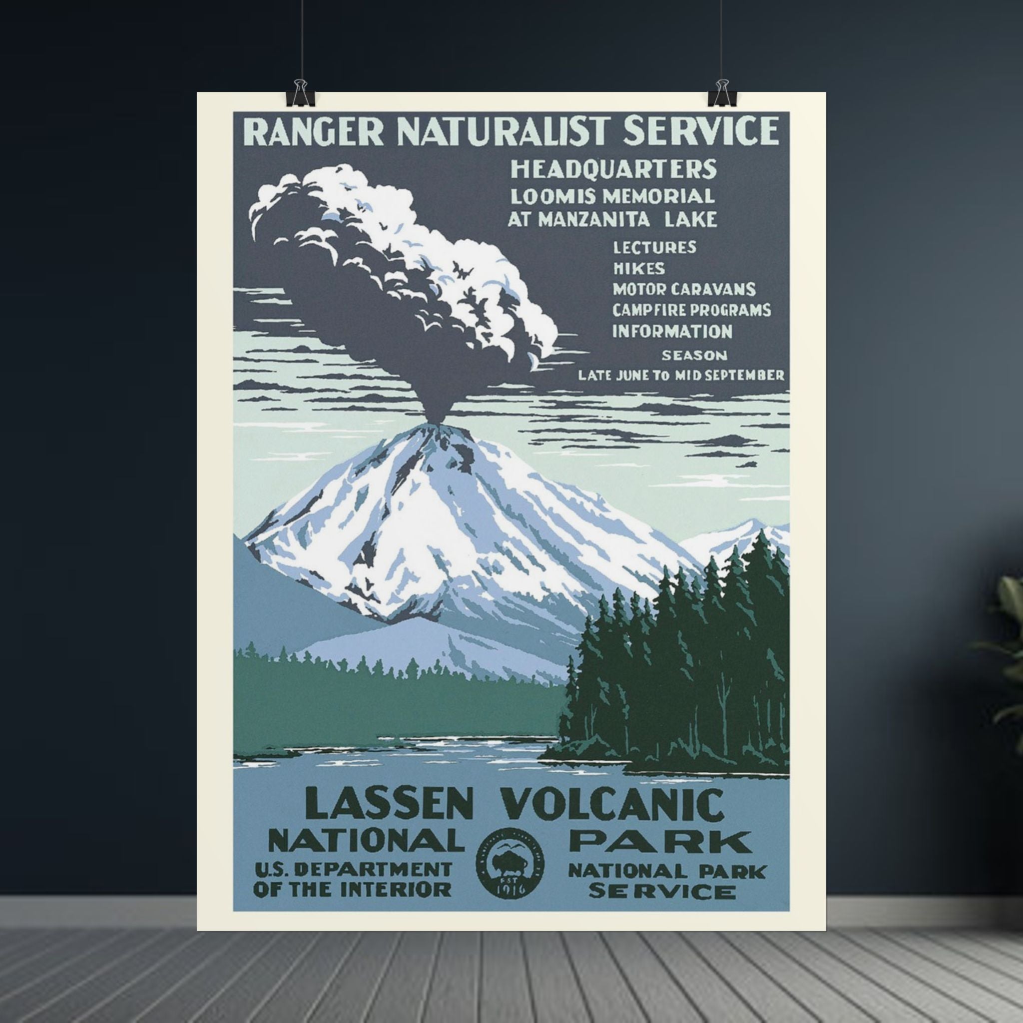 Lassen Volcanic National Park 1938 WPA Vintage Poster