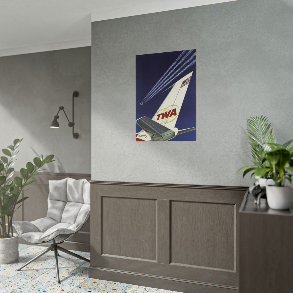 TWA Star Stream Jet Antique Mid-Century Aviation Poster
