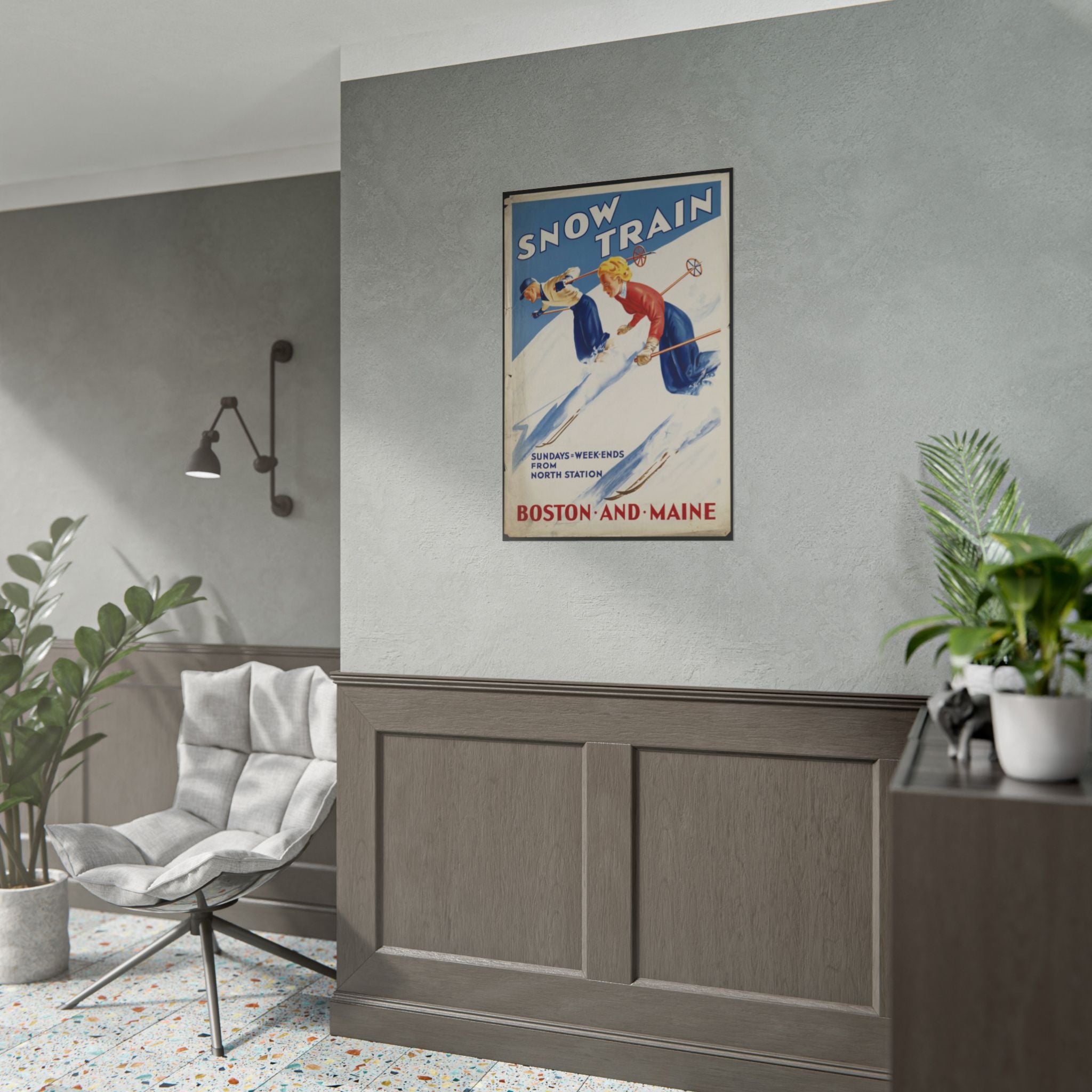 Boston and Maine 1930s Vintage Ski Poster