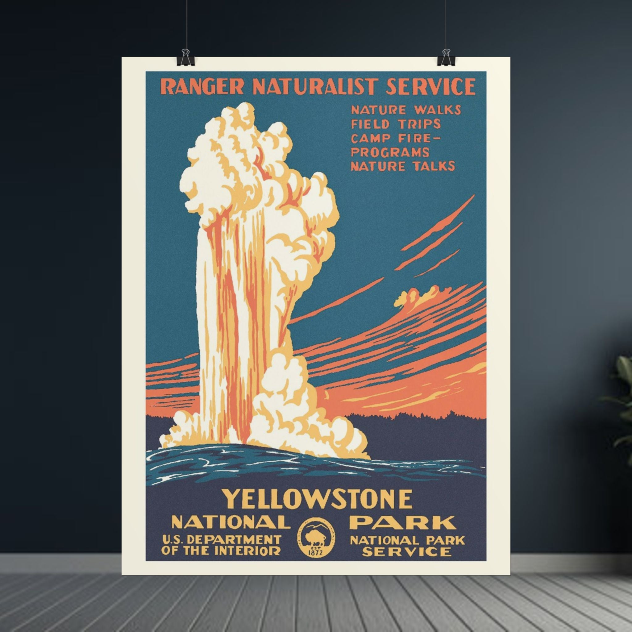 Yellowstone Geyser Old Faithful 1938 Vintage WPA Poster | Red Tone