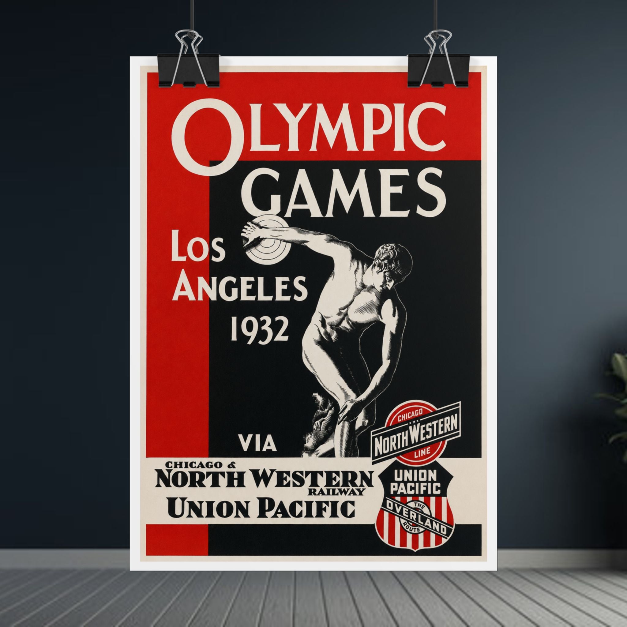 1932 Los Angeles Olympics Vintage Railway Promotional Poster