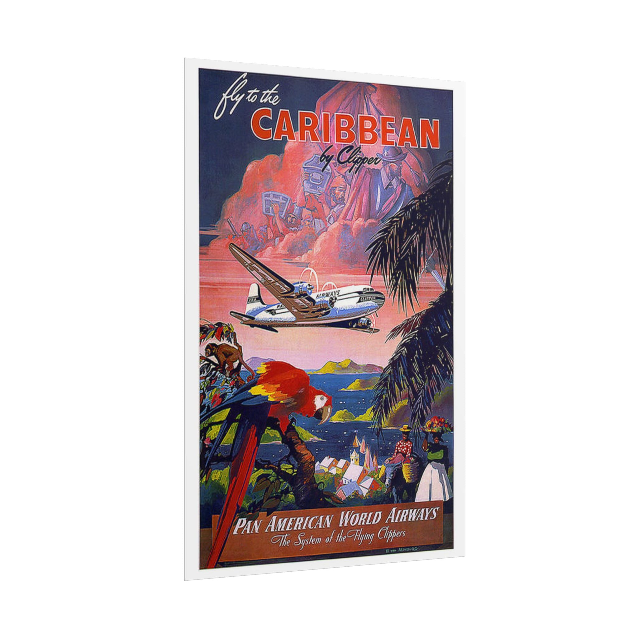 'Fly to the Caribbean' Vintage Pan Am Travel Poster
