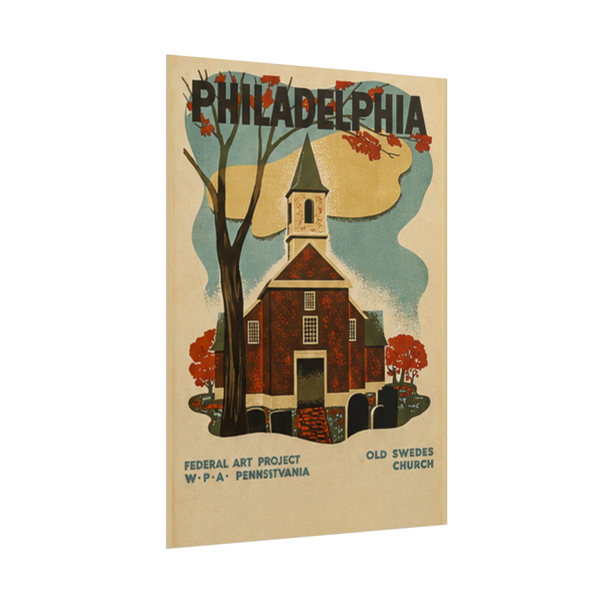 Philadelphia Old Swedes Church Vintage 1936 WPA Poster