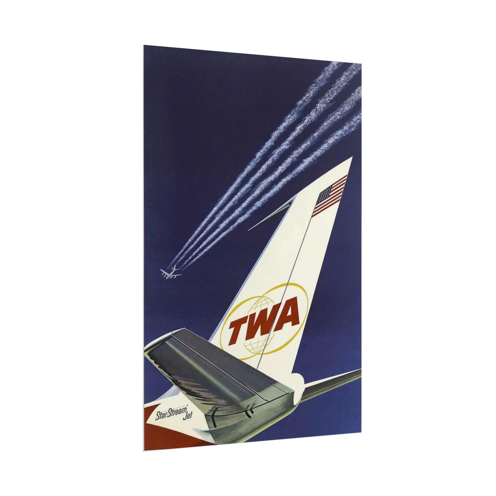 TWA Star Stream Jet Antique Mid-Century Aviation Poster