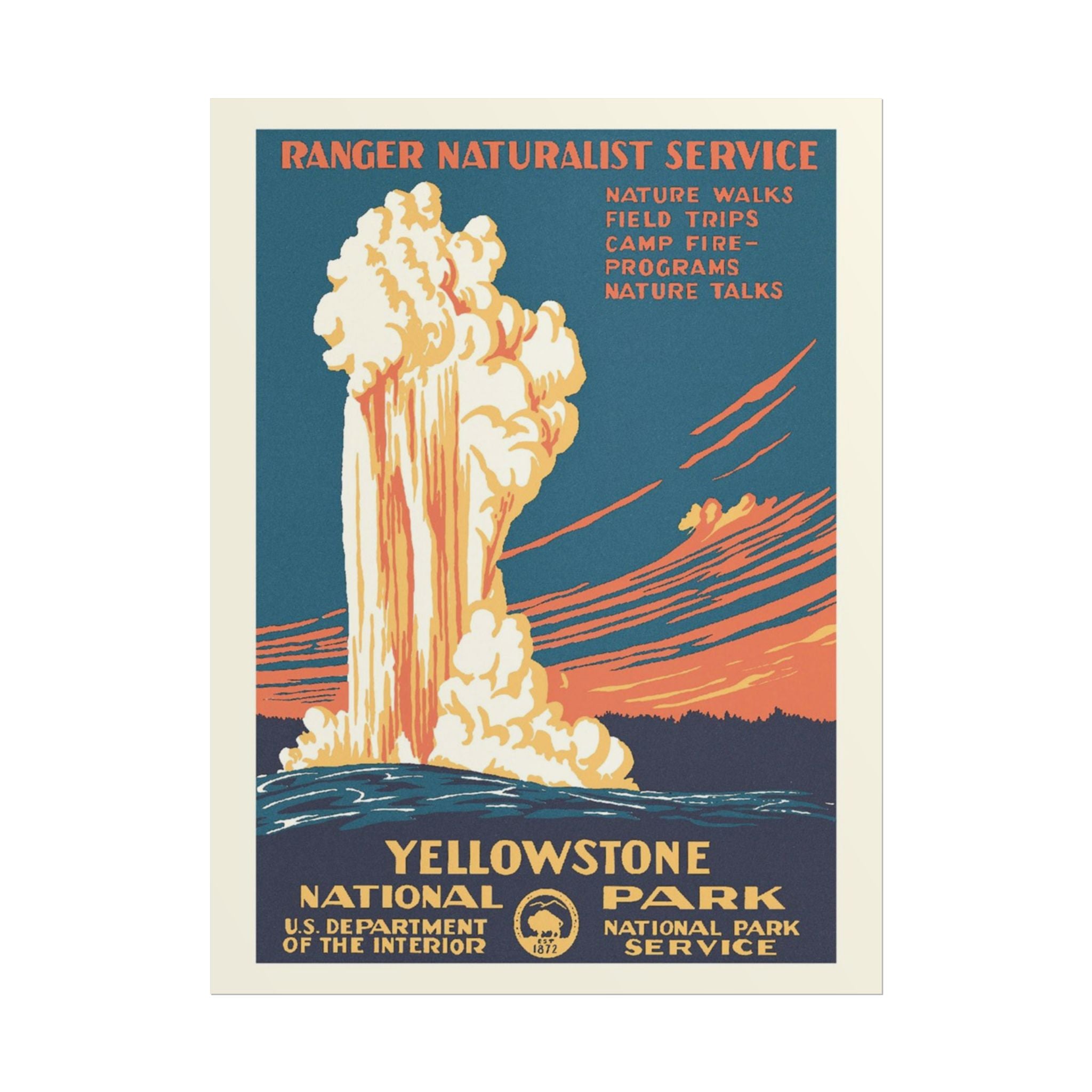Yellowstone Geyser Old Faithful 1938 Vintage WPA Poster | Red Tone