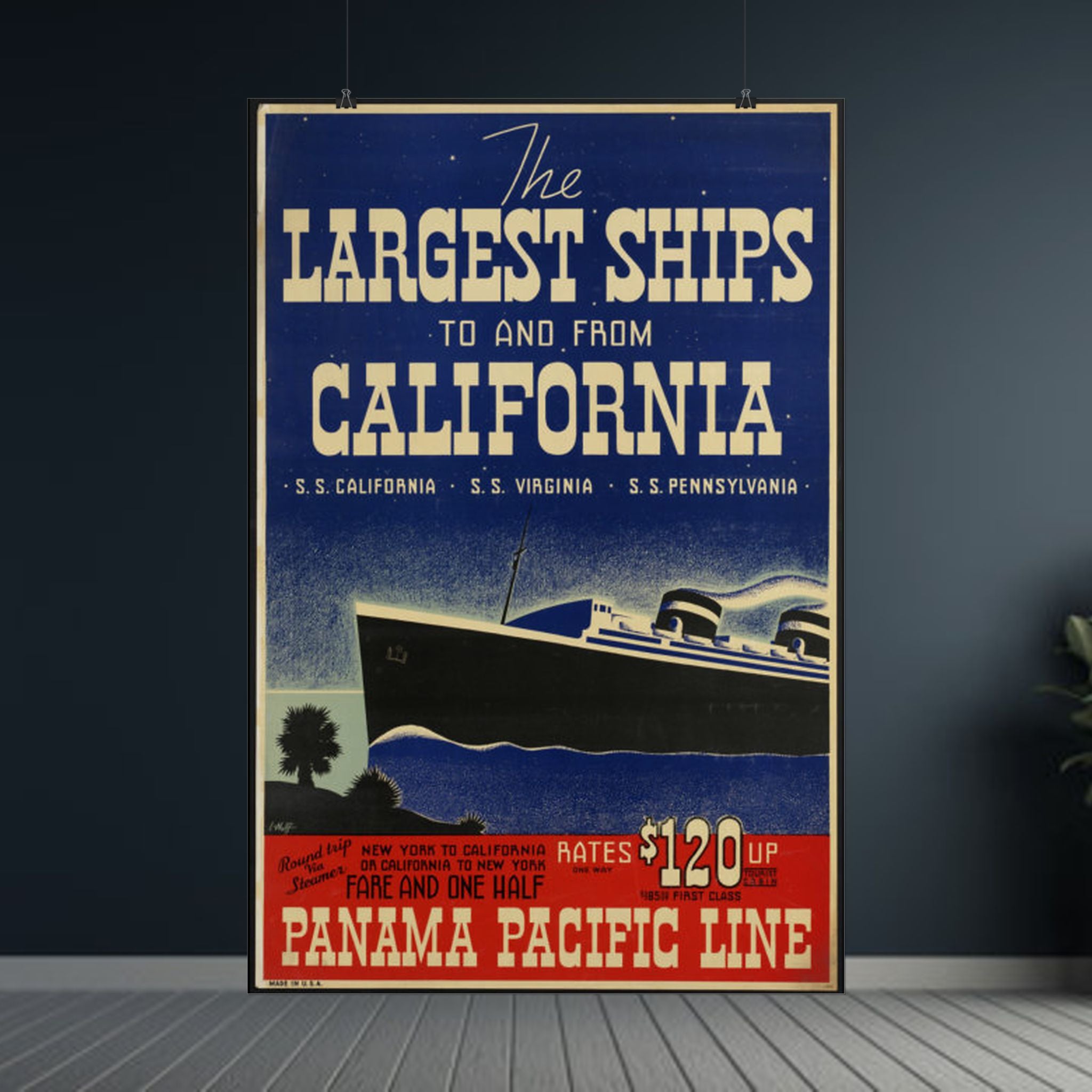 Vintage Panama Pacific Line 1928 California Ship Poster