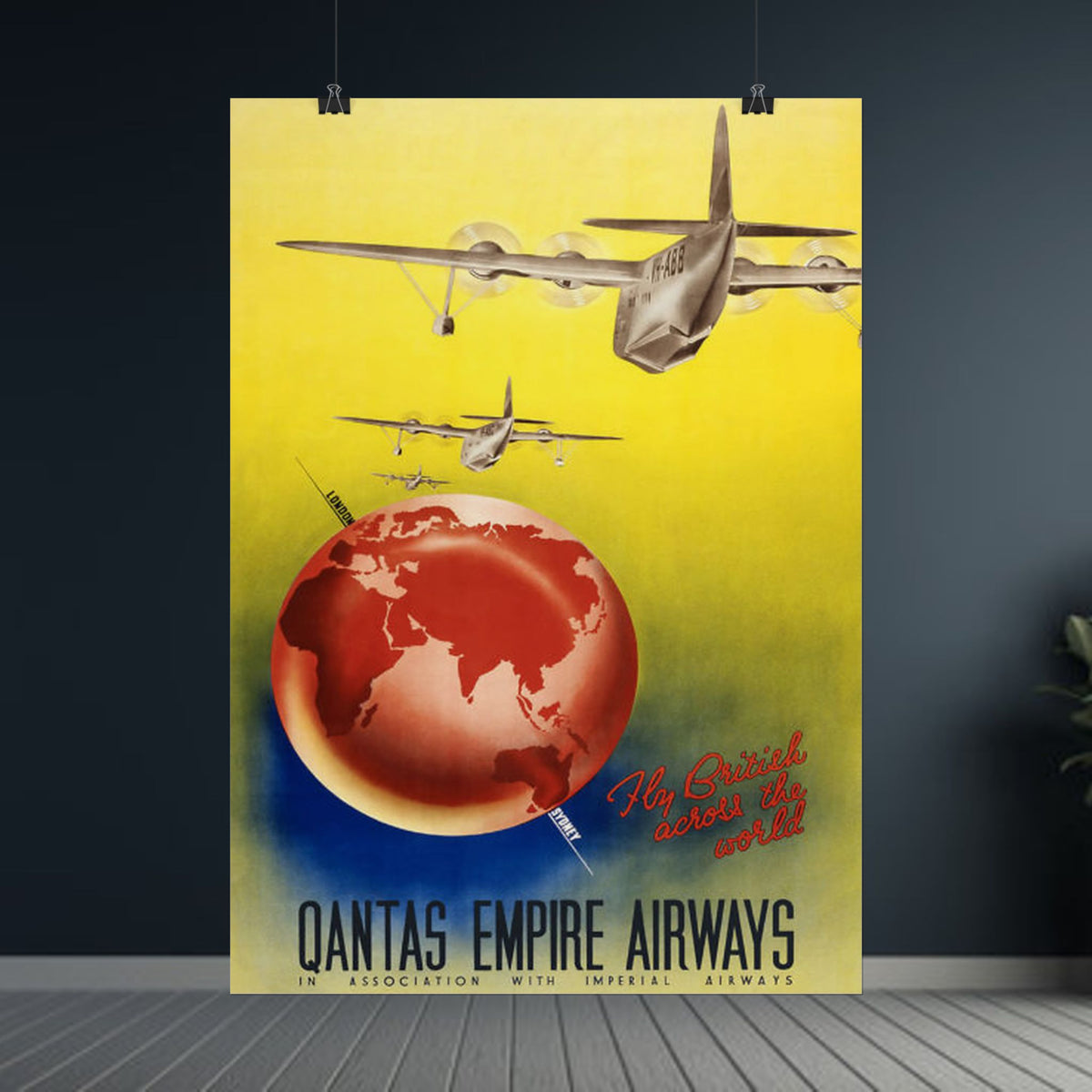 Fly British Across the World Vintage Travel Poster