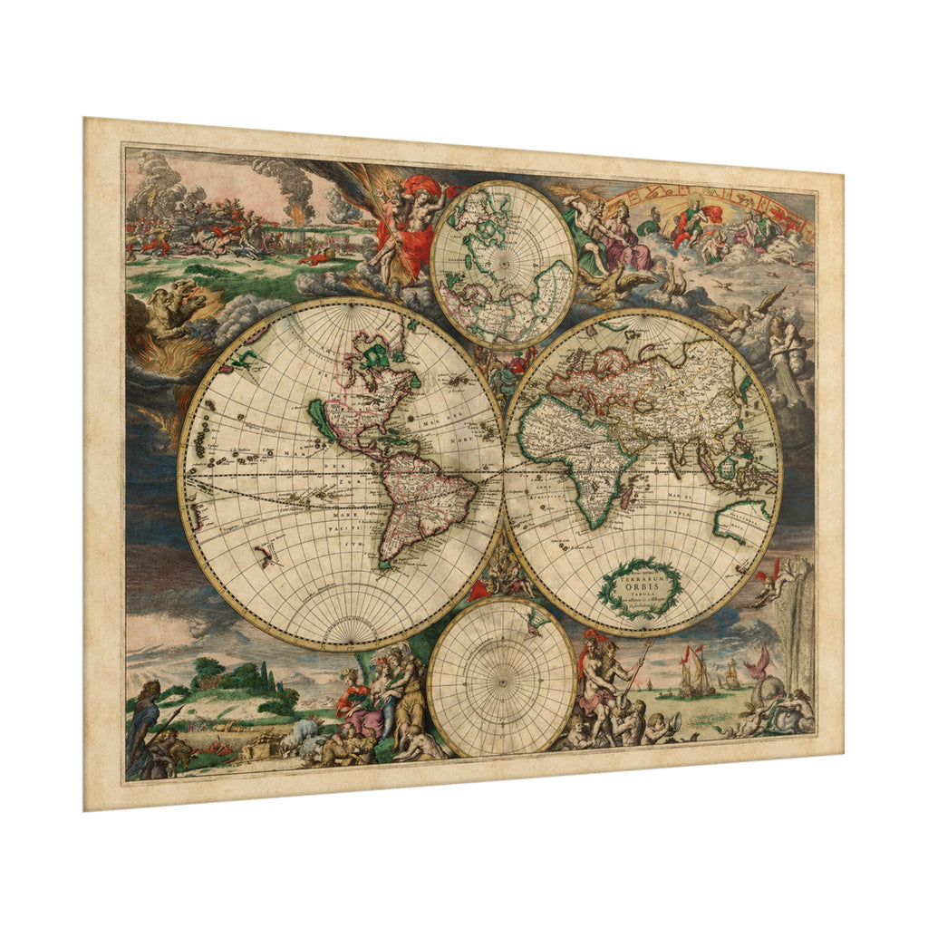 1689 Antique Baroque Double Hemisphere World Map