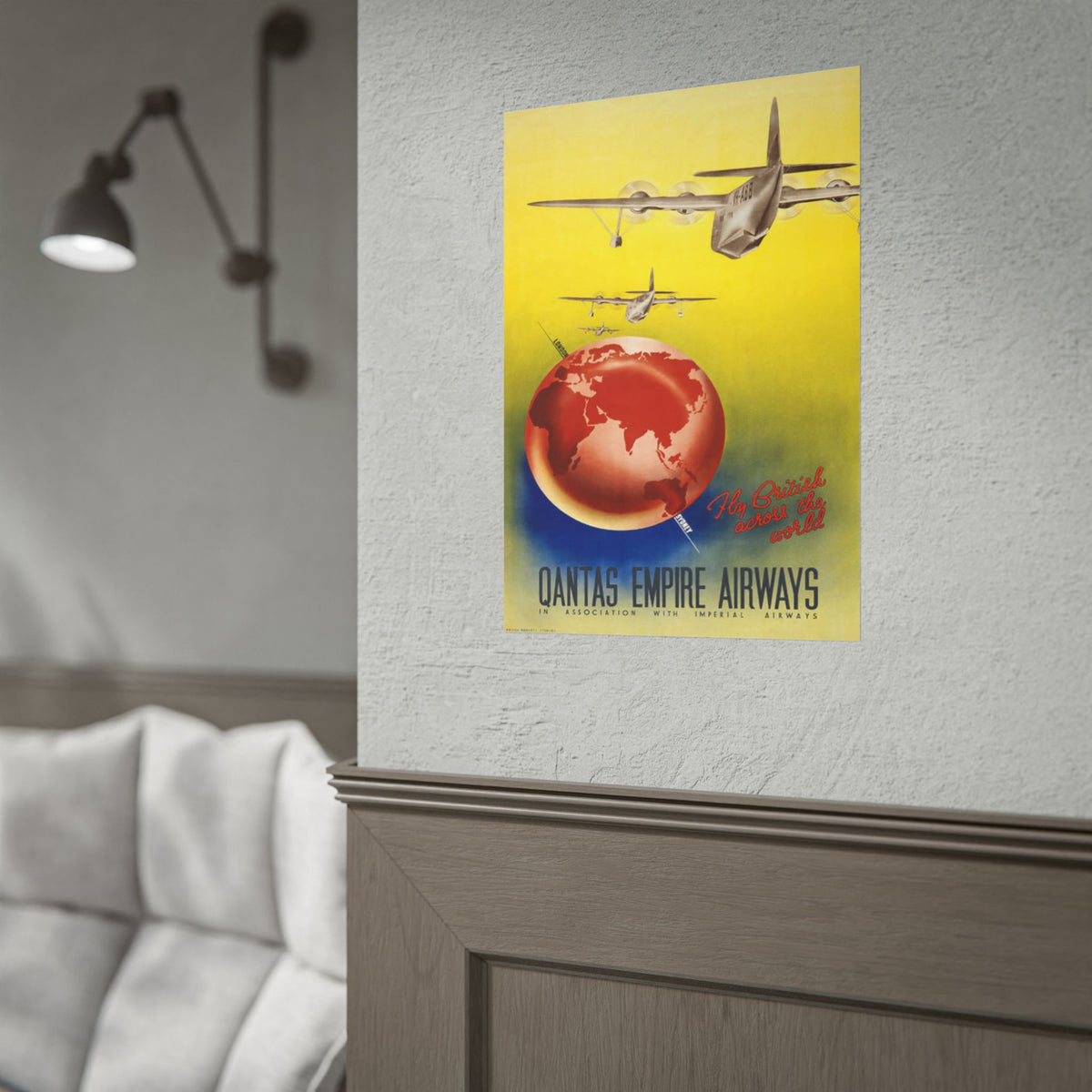 Fly British Across the World Vintage Travel Poster