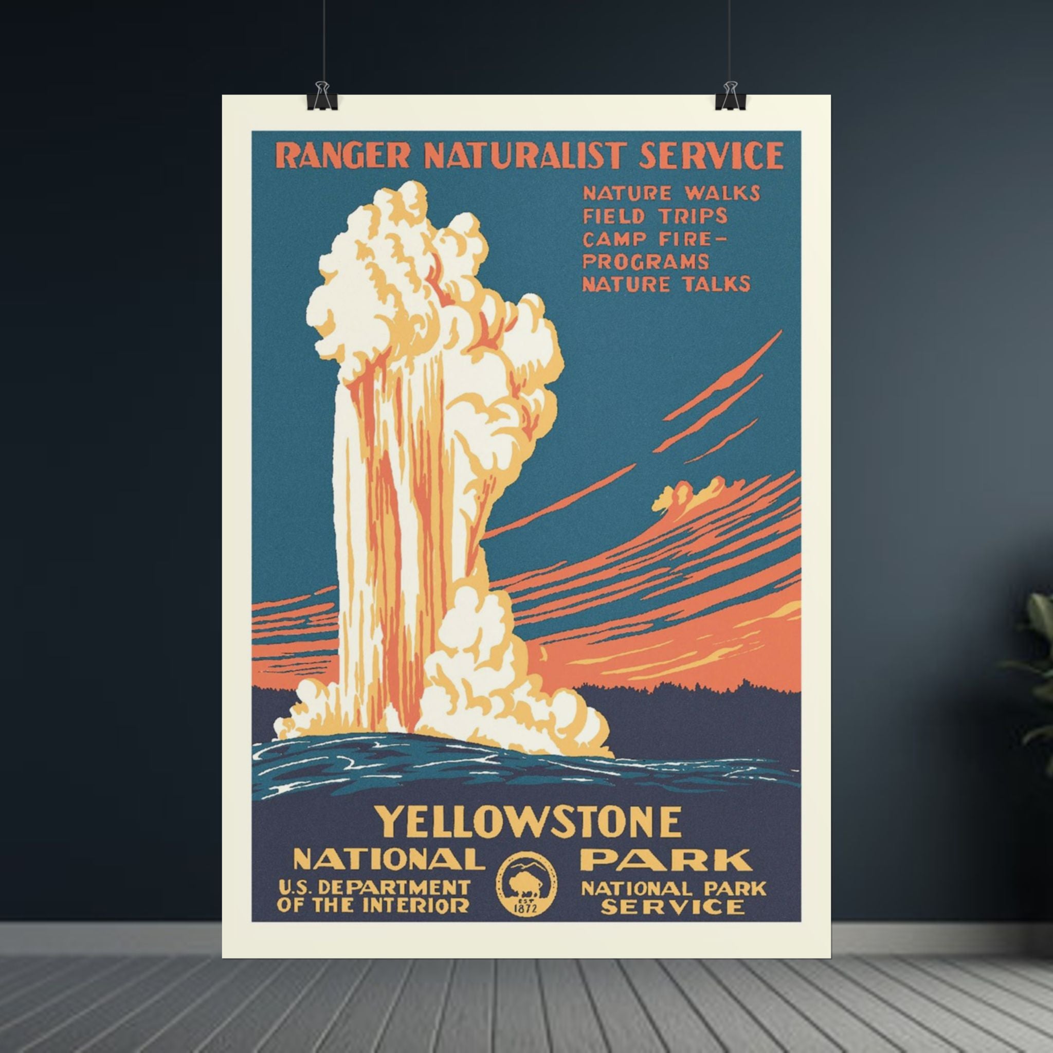 Yellowstone Geyser Old Faithful 1938 Vintage WPA Poster | Red Tone