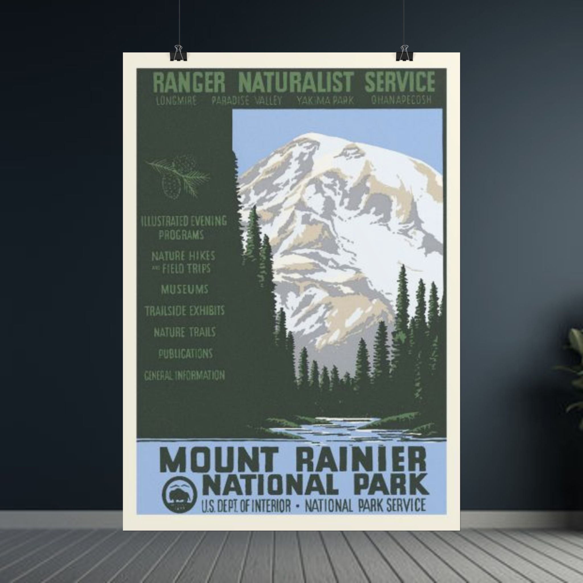Mount Rainier National Park Vintage 1930s WPA Poster