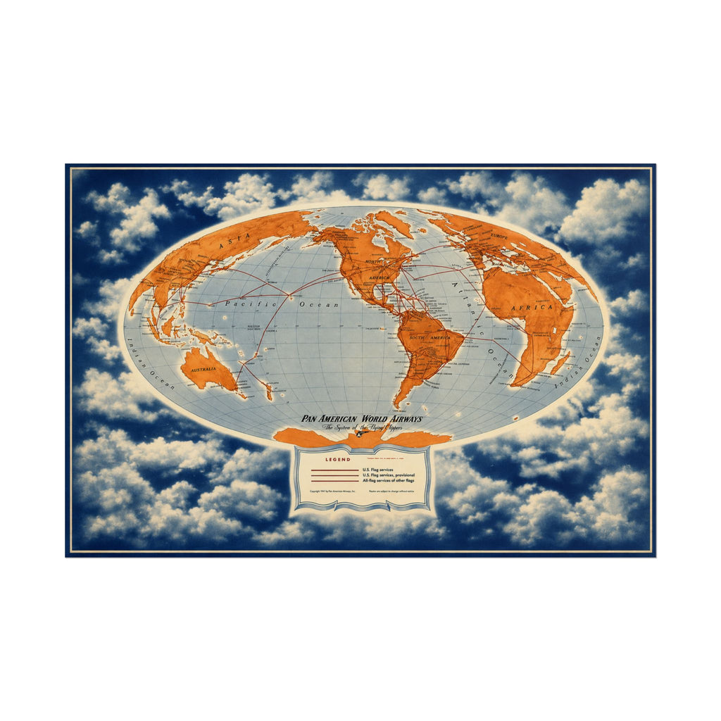 Pan Am Flying Clippers 1947 Vintage World Route Map