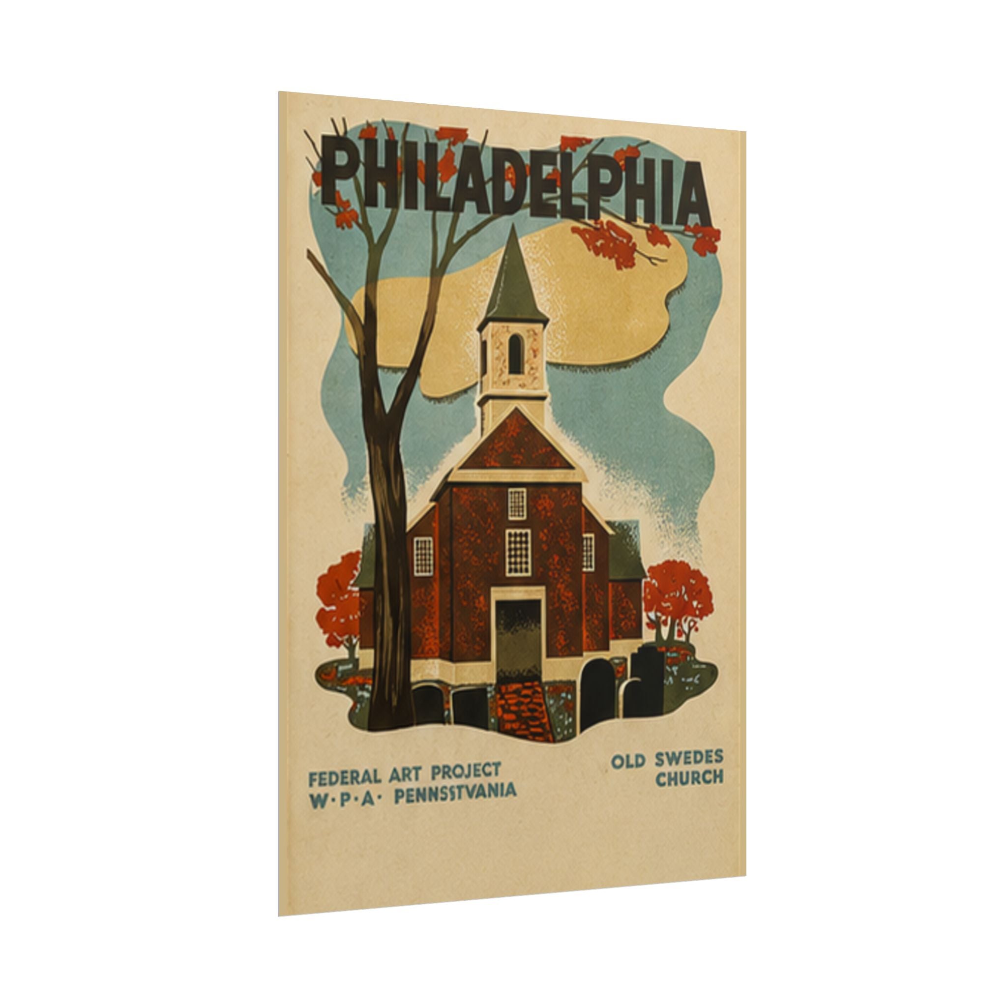 Philadelphia Old Swedes Church Vintage 1936 WPA Poster