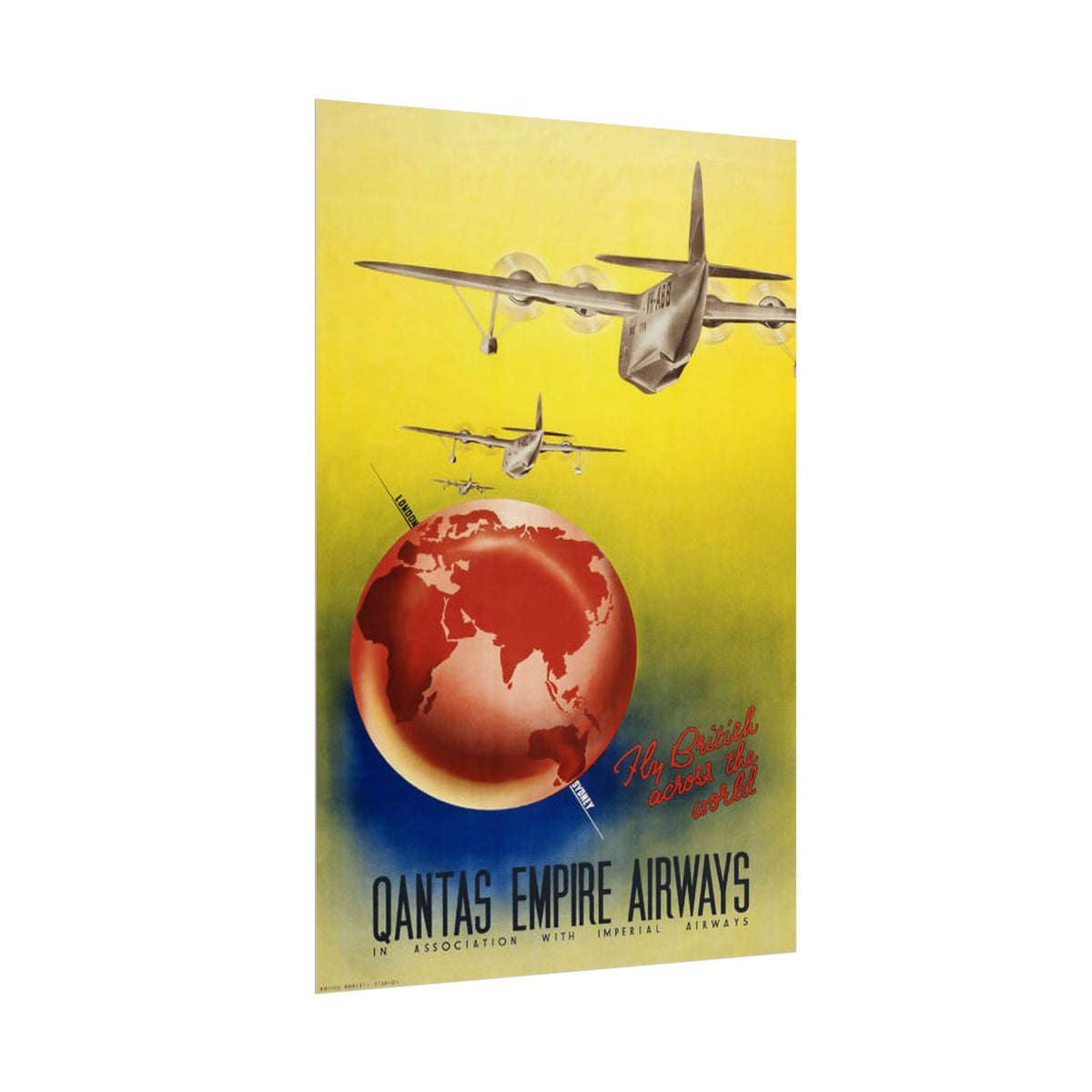 Fly British Across the World Vintage Travel Poster