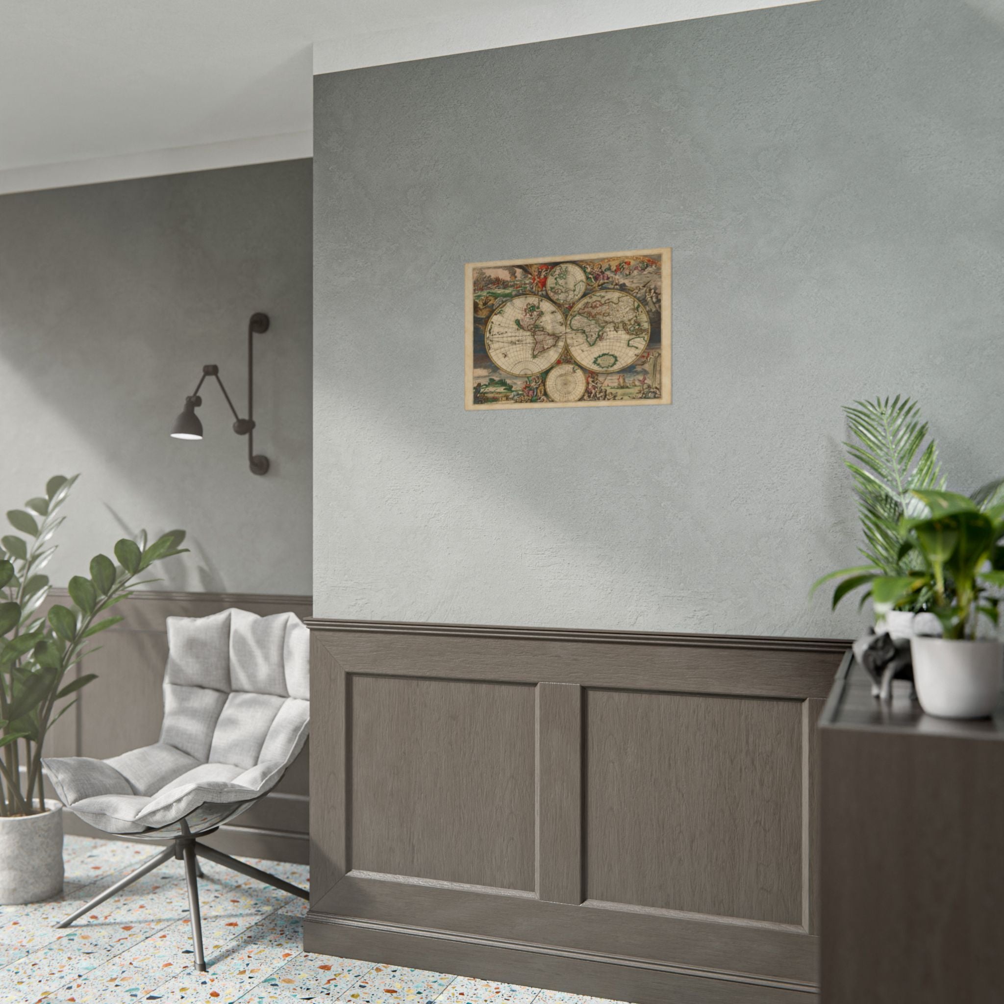 1689 Antique Baroque Double Hemisphere World Map
