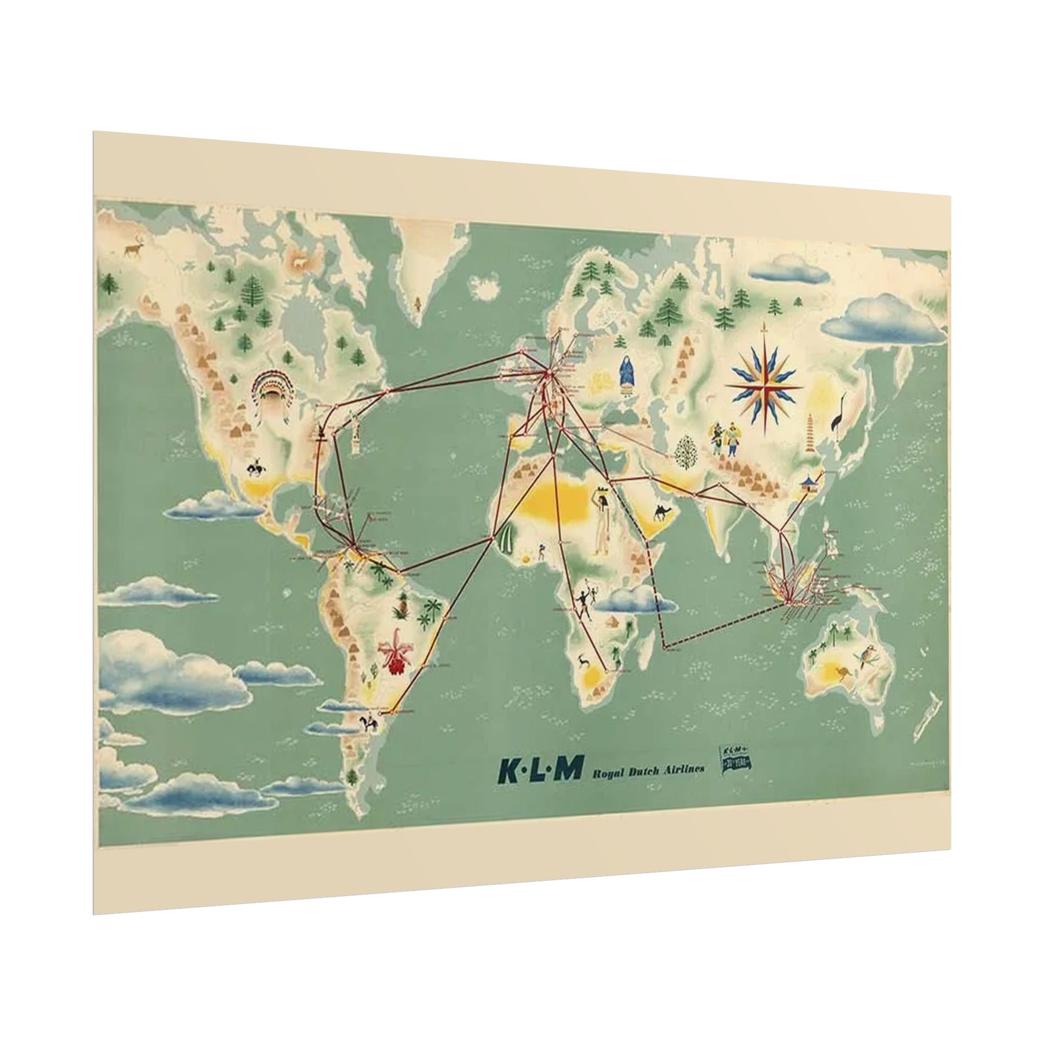 1948 KLM Retro Airline KLM World Route Map