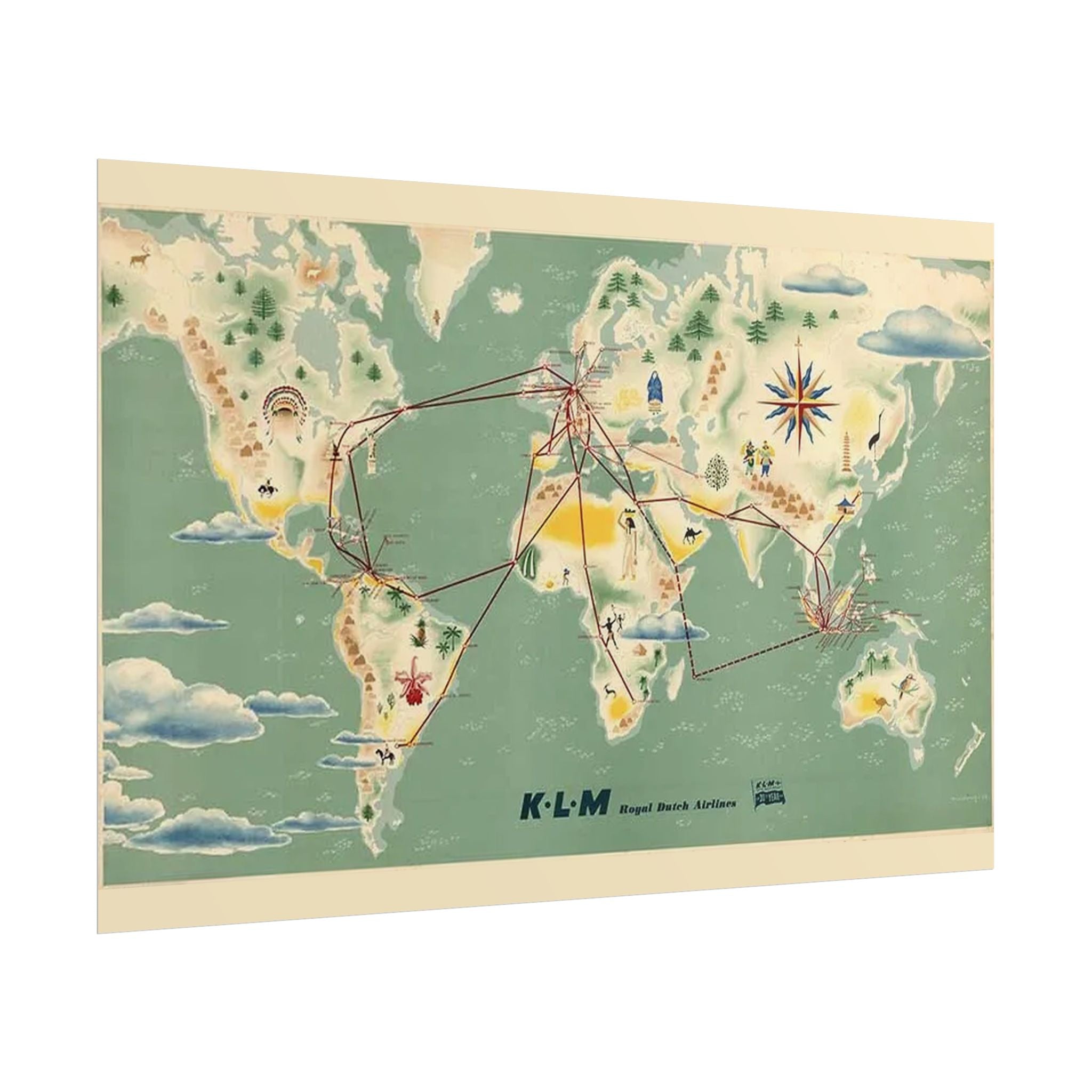 1948 KLM Retro Airline KLM World Route Map