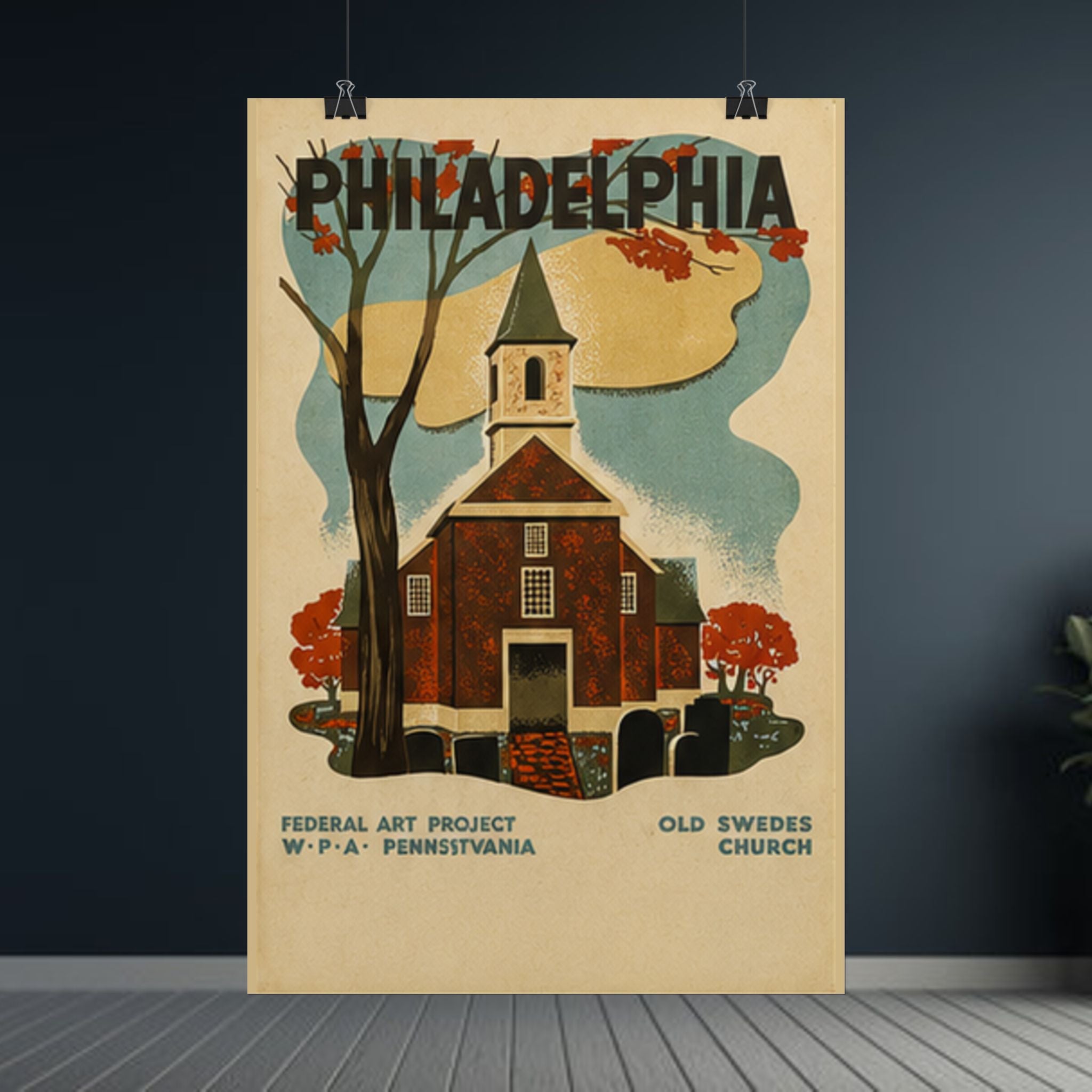 Philadelphia Old Swedes Church Vintage 1936 WPA Poster