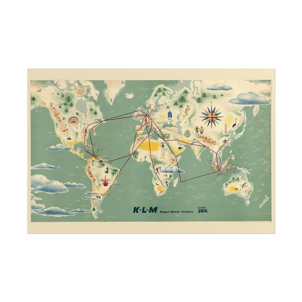 1948 KLM Retro Airline KLM World Route Map