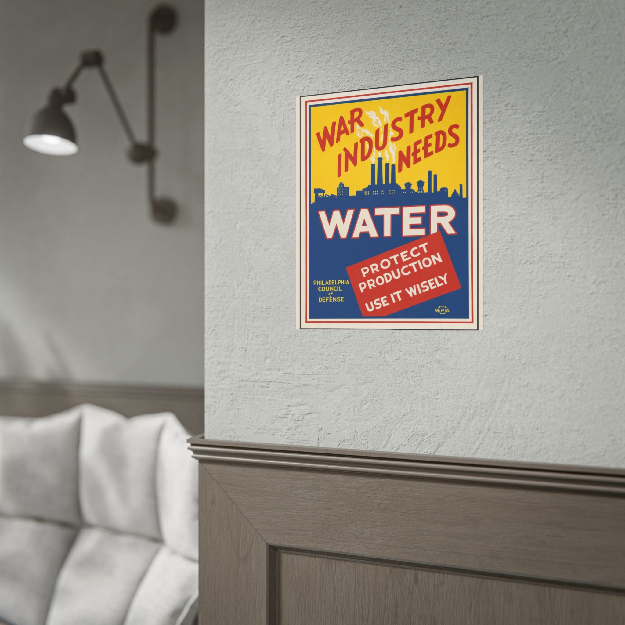 War Industry Needs Water 1940s Vintage WPA Poster